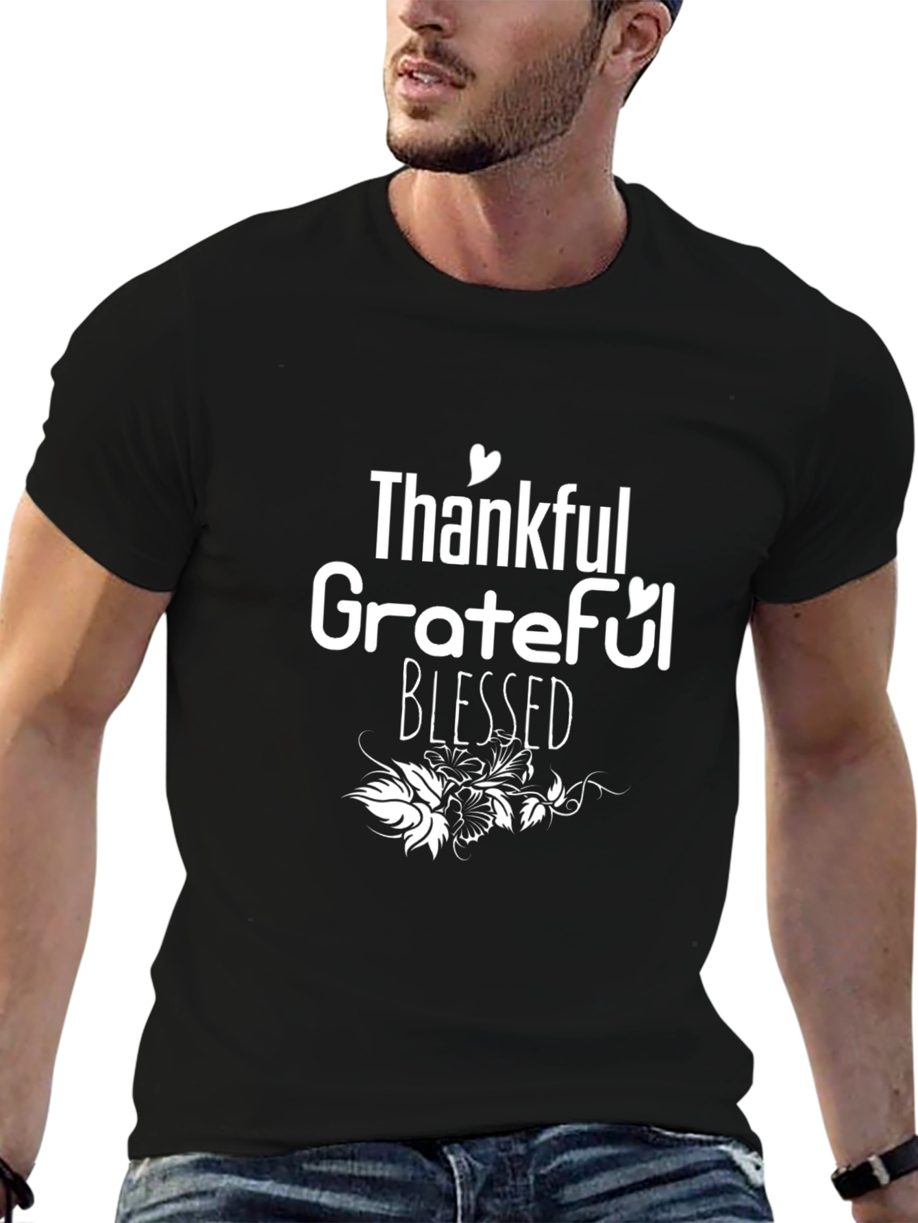 Black Thankful Grateful Blessed Black T-Shirt view 6