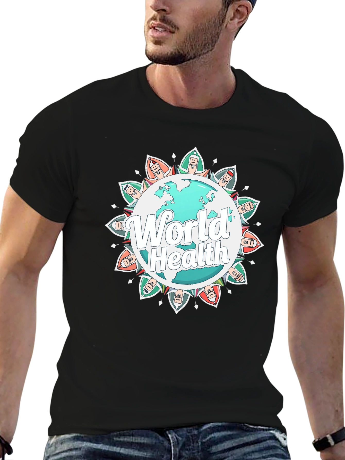 Black World Health Graphic Tee - Unisex Black T-Shirt view 6