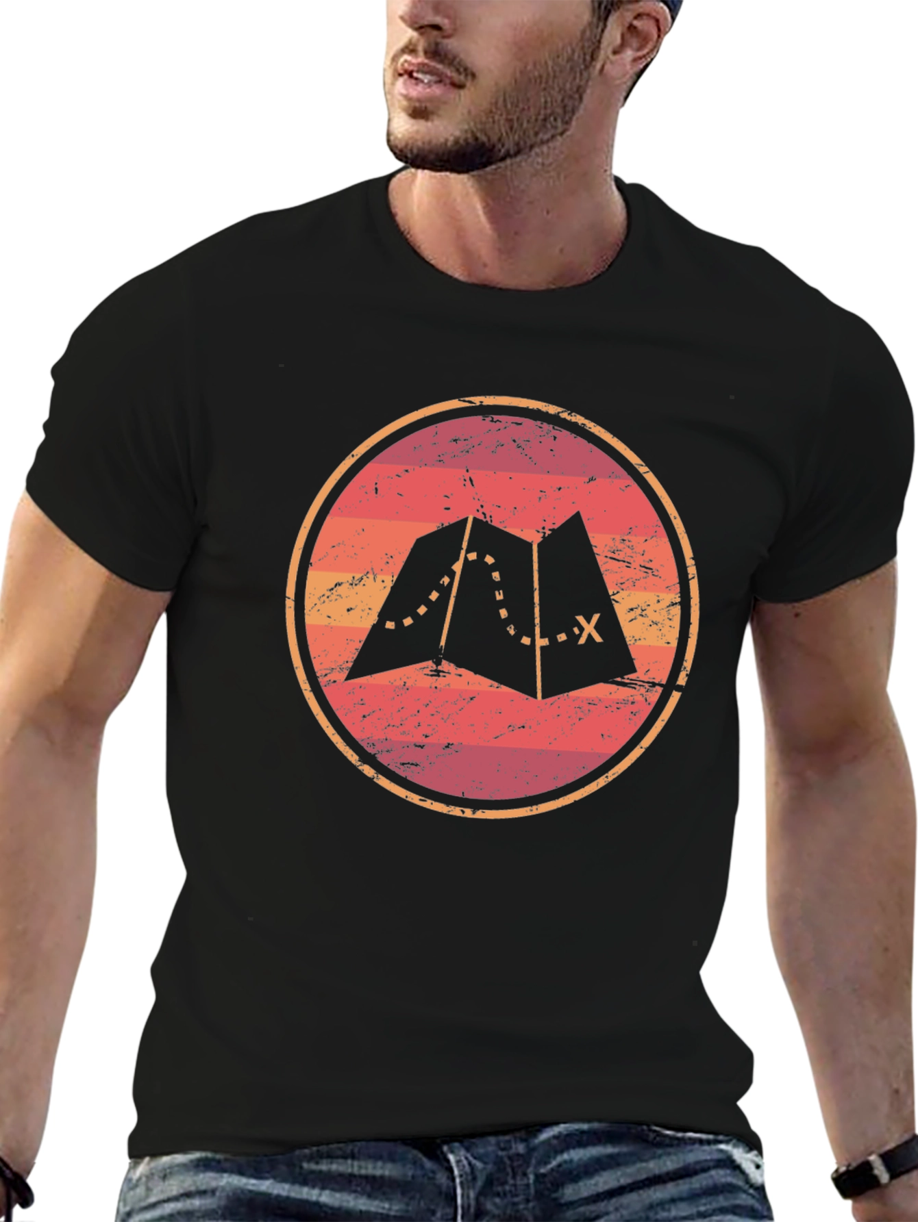 Black Adventure Map Graphic Tee - Unisex Soft Black T-Shirt view 6