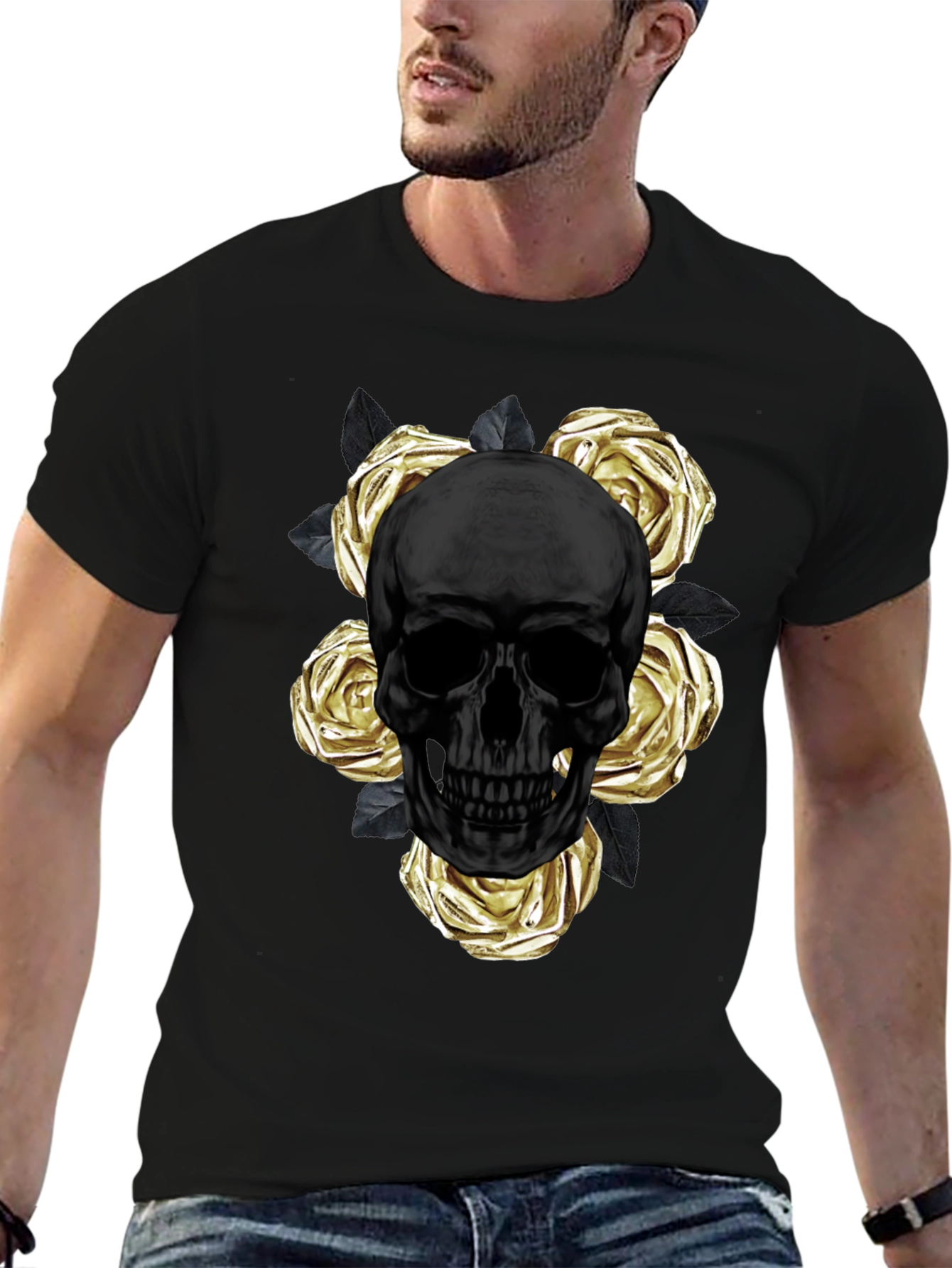 Black Skull & Roses Graphic Tee - Modern Style view 6