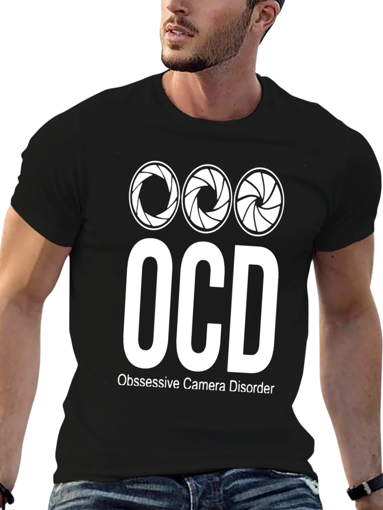Black OCD Obsessive Camera Disorder Graphic T-Shirt view 6