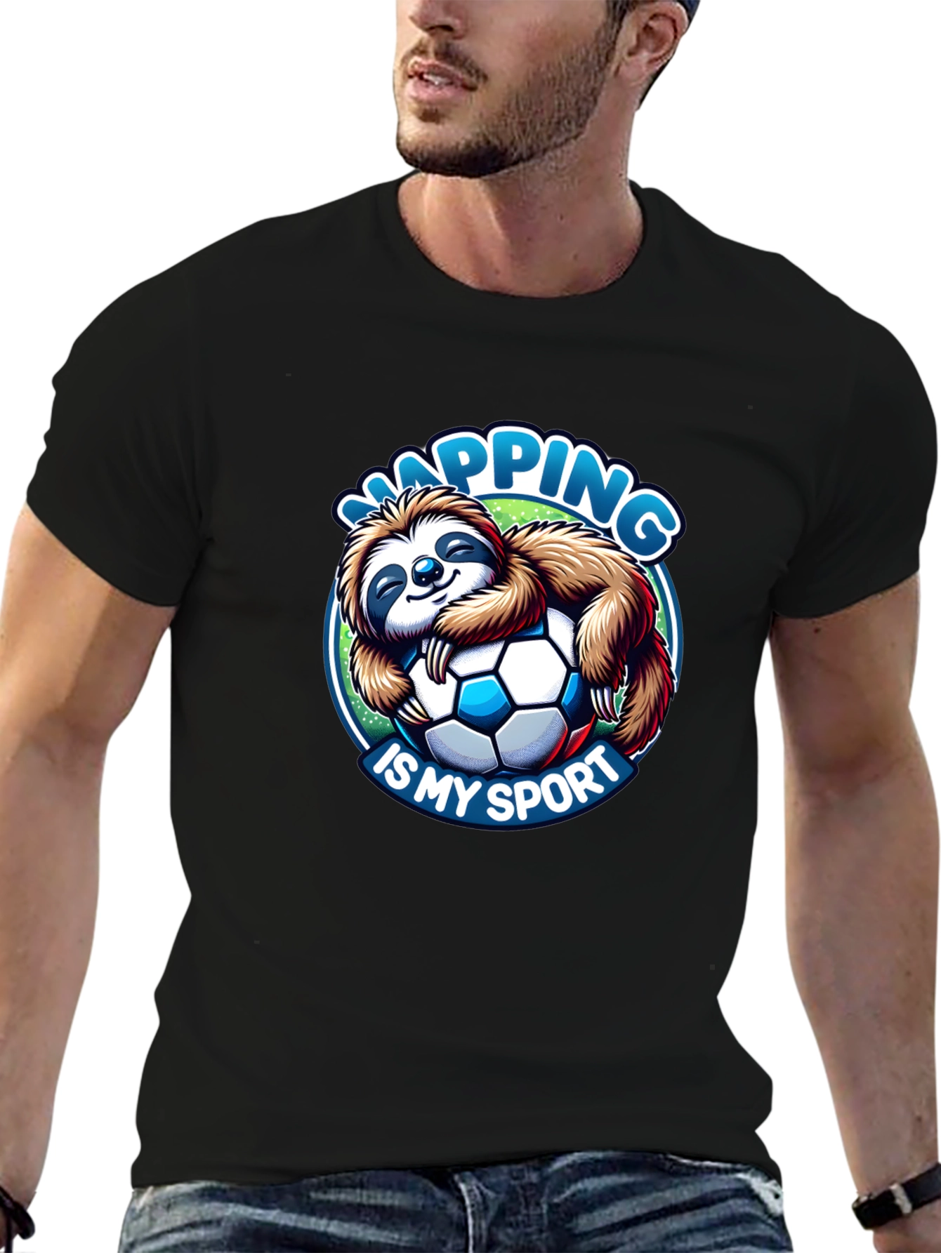 Black Napping is My Sport Sloth Soccer T-Shirt view 6