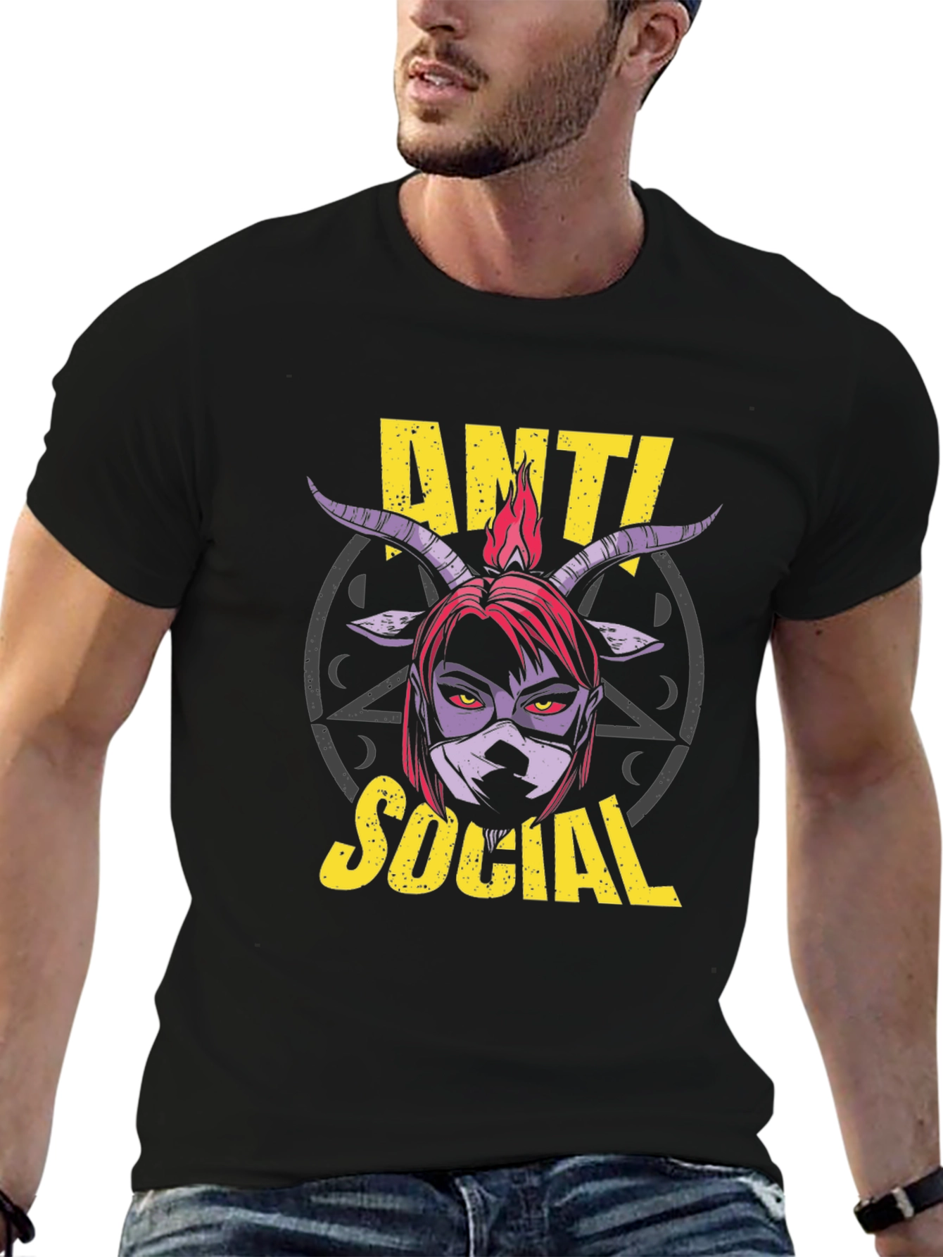 Black Anti Social Graphic Print Black T-Shirt view 6