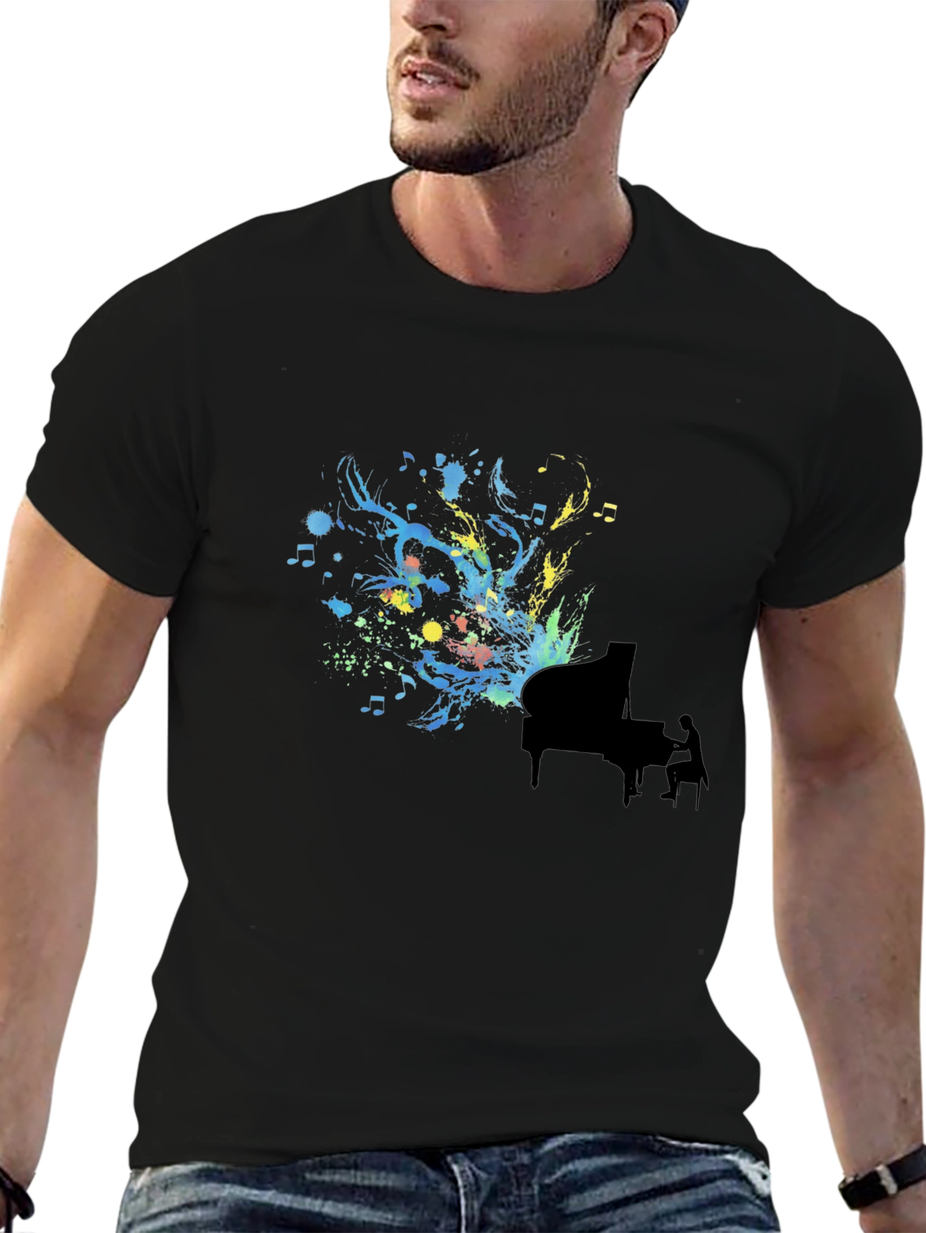 Black Abstract Piano Art Black T-Shirt view 6