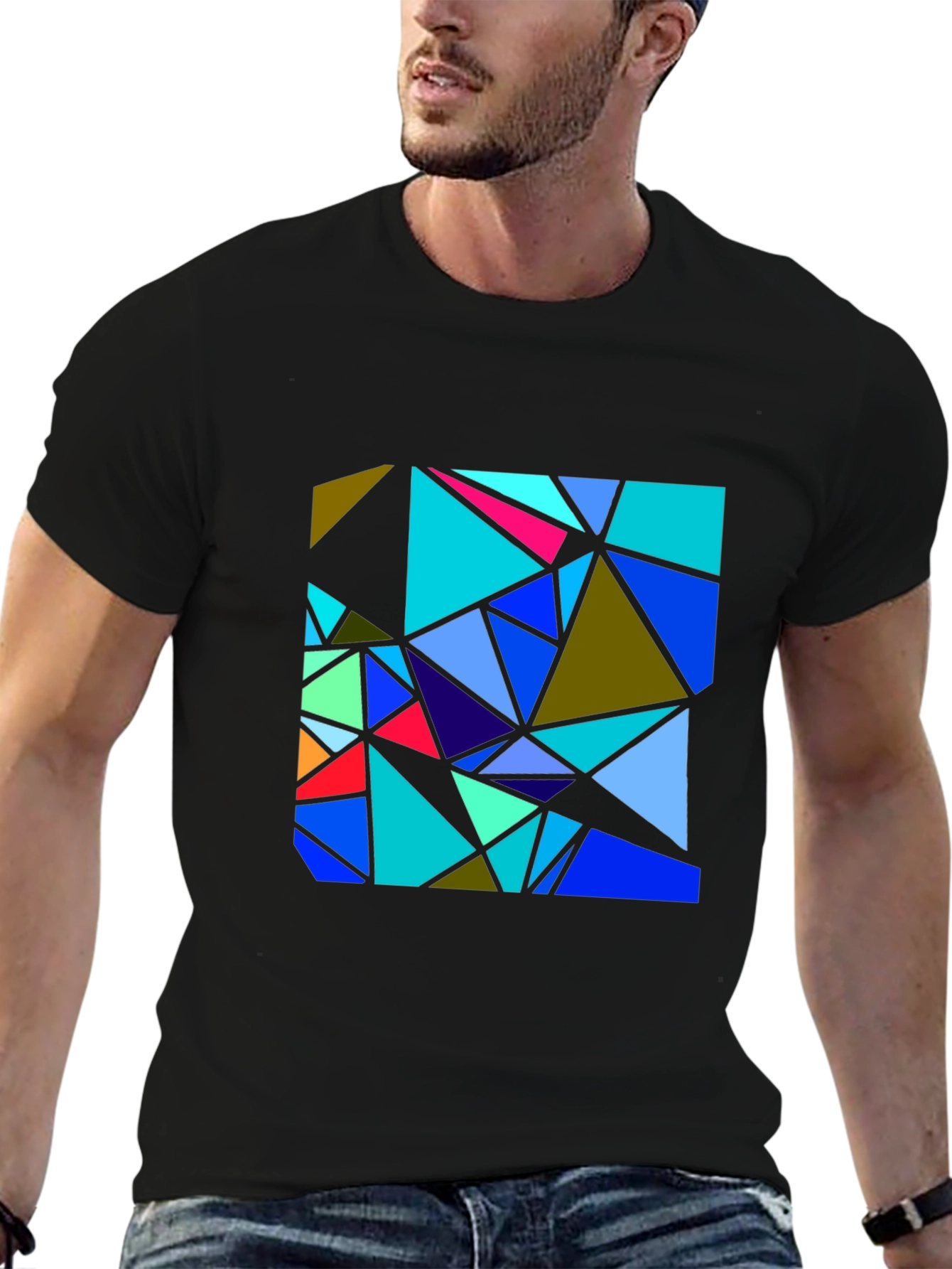 Black Abstract Geometric Triangle T-Shirt view 6