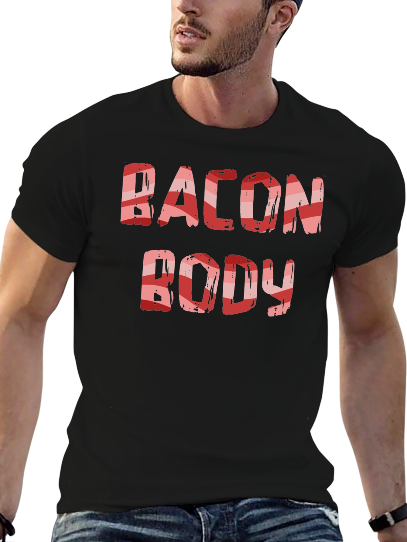 Black Bacon Body T-Shirt Funny Foodie Tee view 6