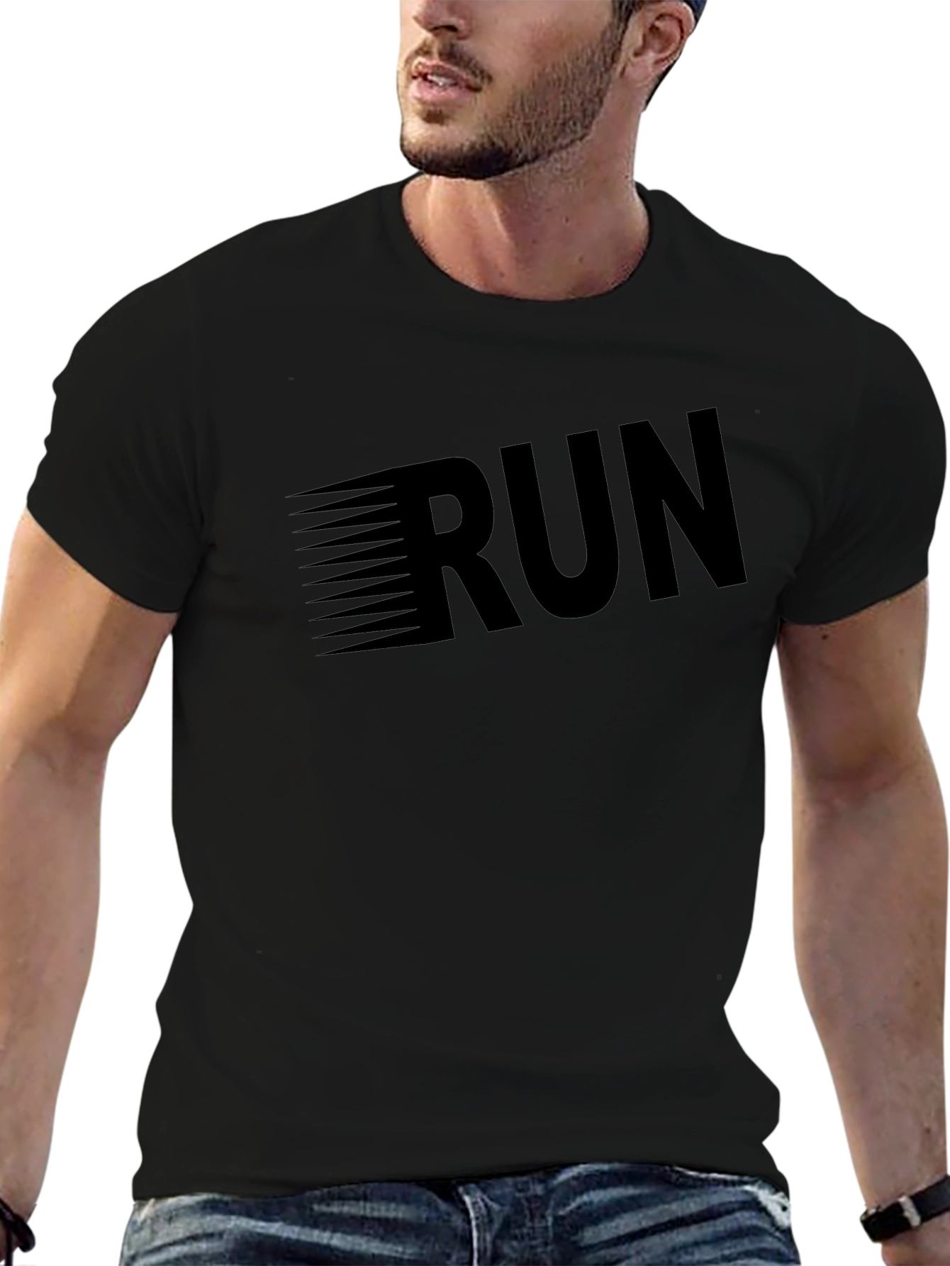 Black Men's Black 'RUN' Graphic T-Shirt view 6