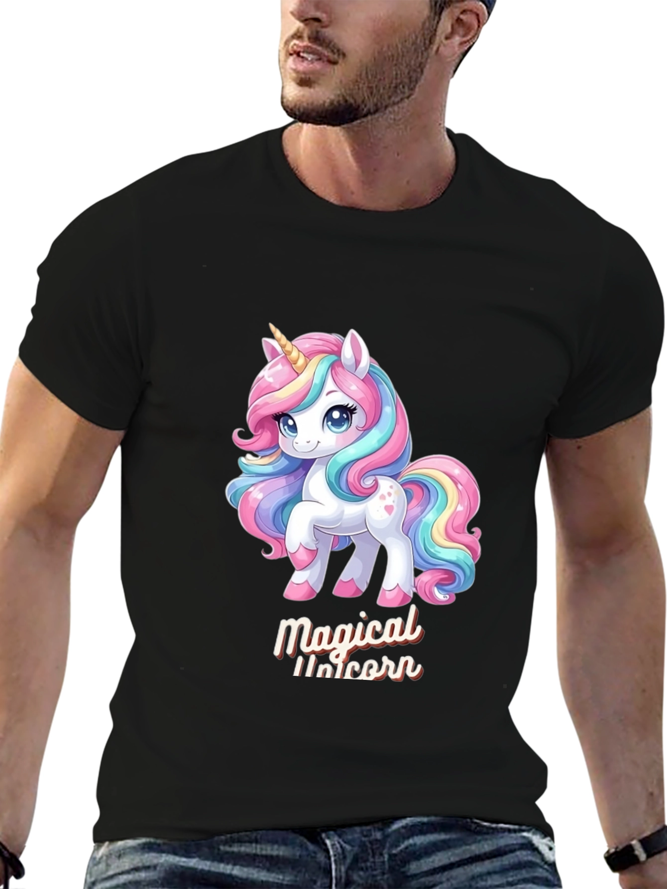Black Magical Unicorn Graphic Tee - Black Cotton Comfort view 6