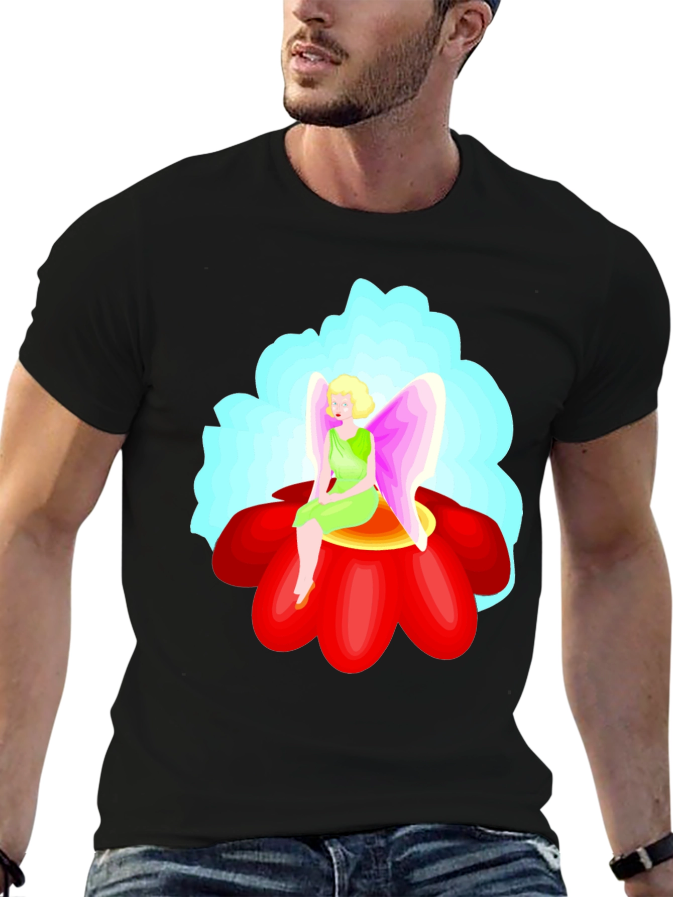 Black Fairy Flower T-Shirt - Unique Graphic Tee view 6