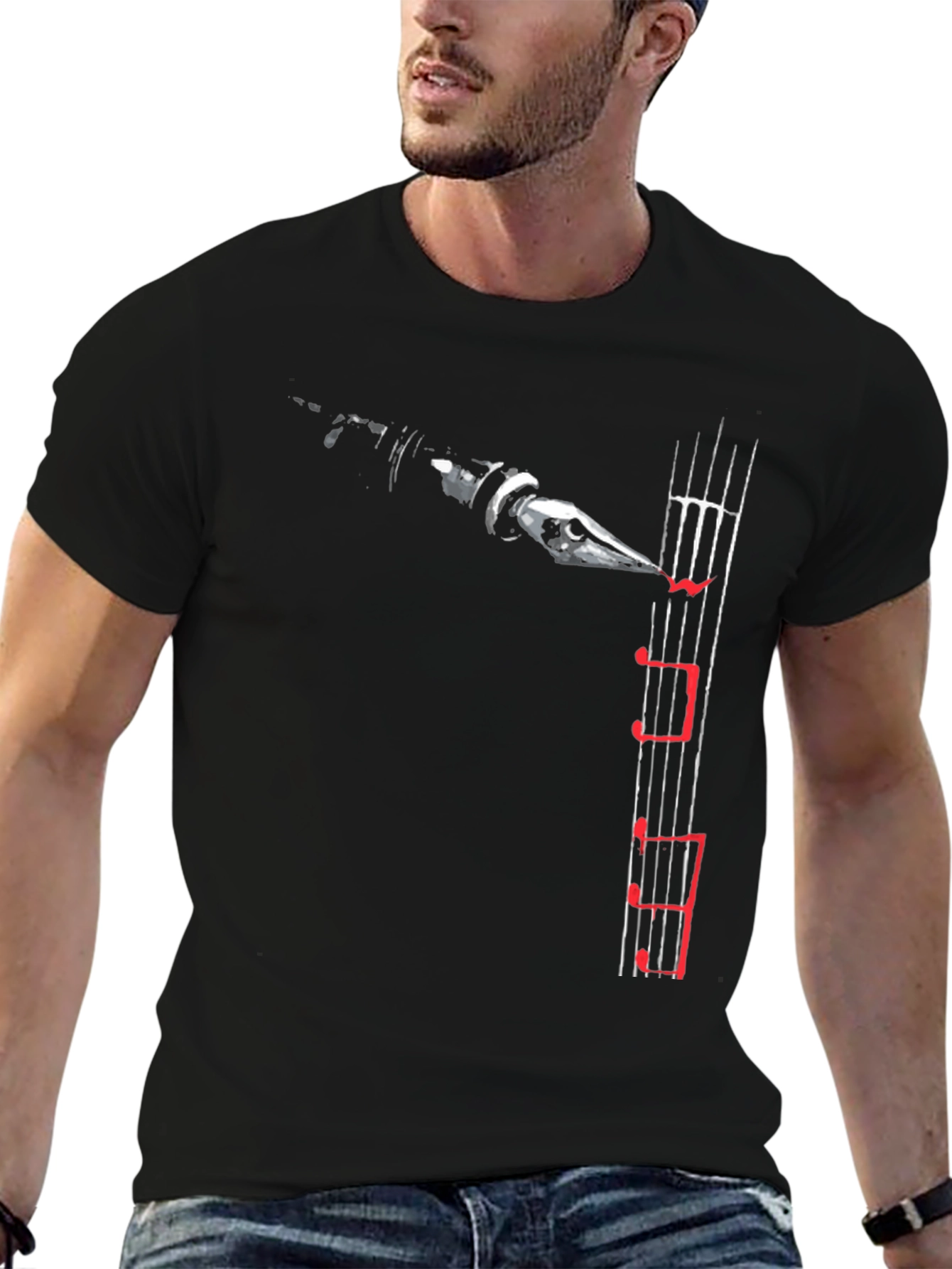 Black Musical Clarinet T-Shirt - Black, Music Lover's Tee view 6