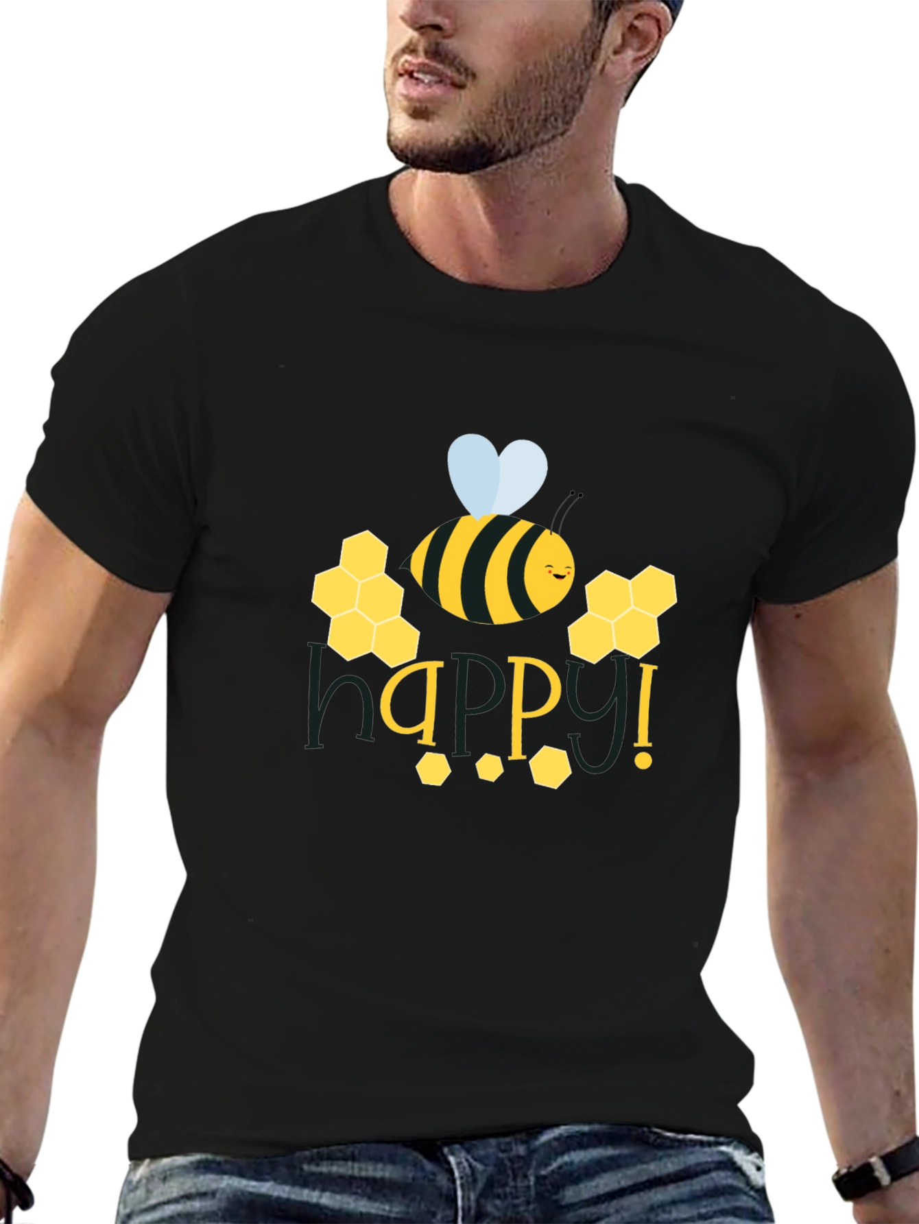 Black Happy Bee Graphic Tee - Black view 6