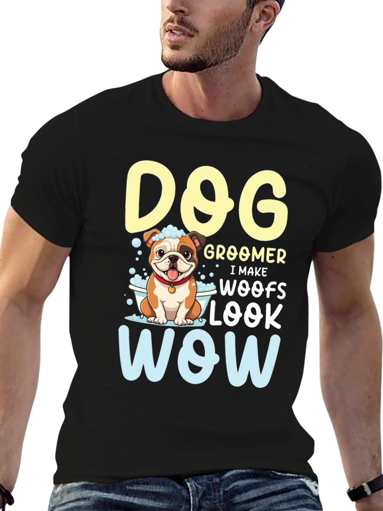 Black Dog Groomer T-Shirt - I Make Woofs Look WOW view 6