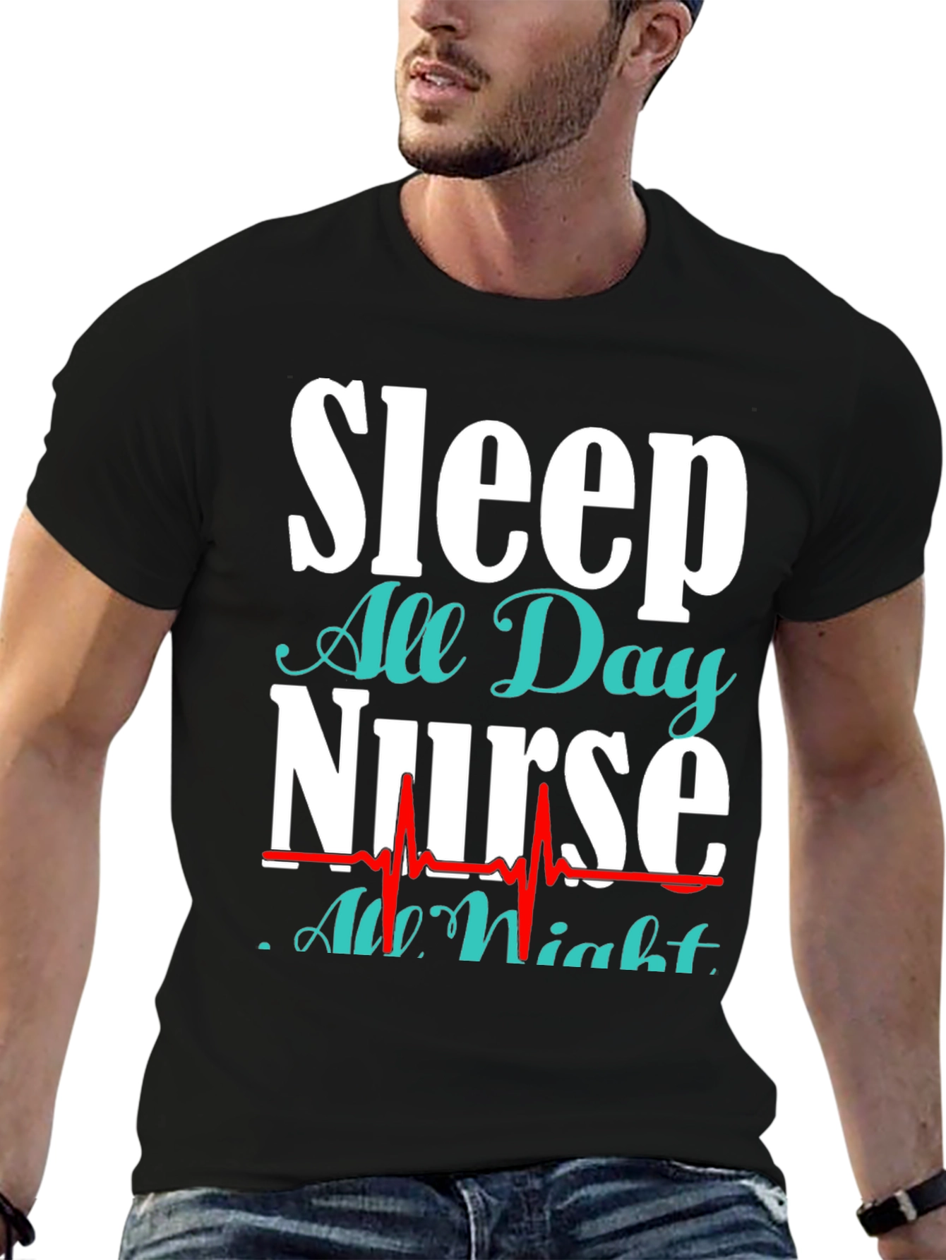 Black Sleep All Day Nurse T-Shirt view 6