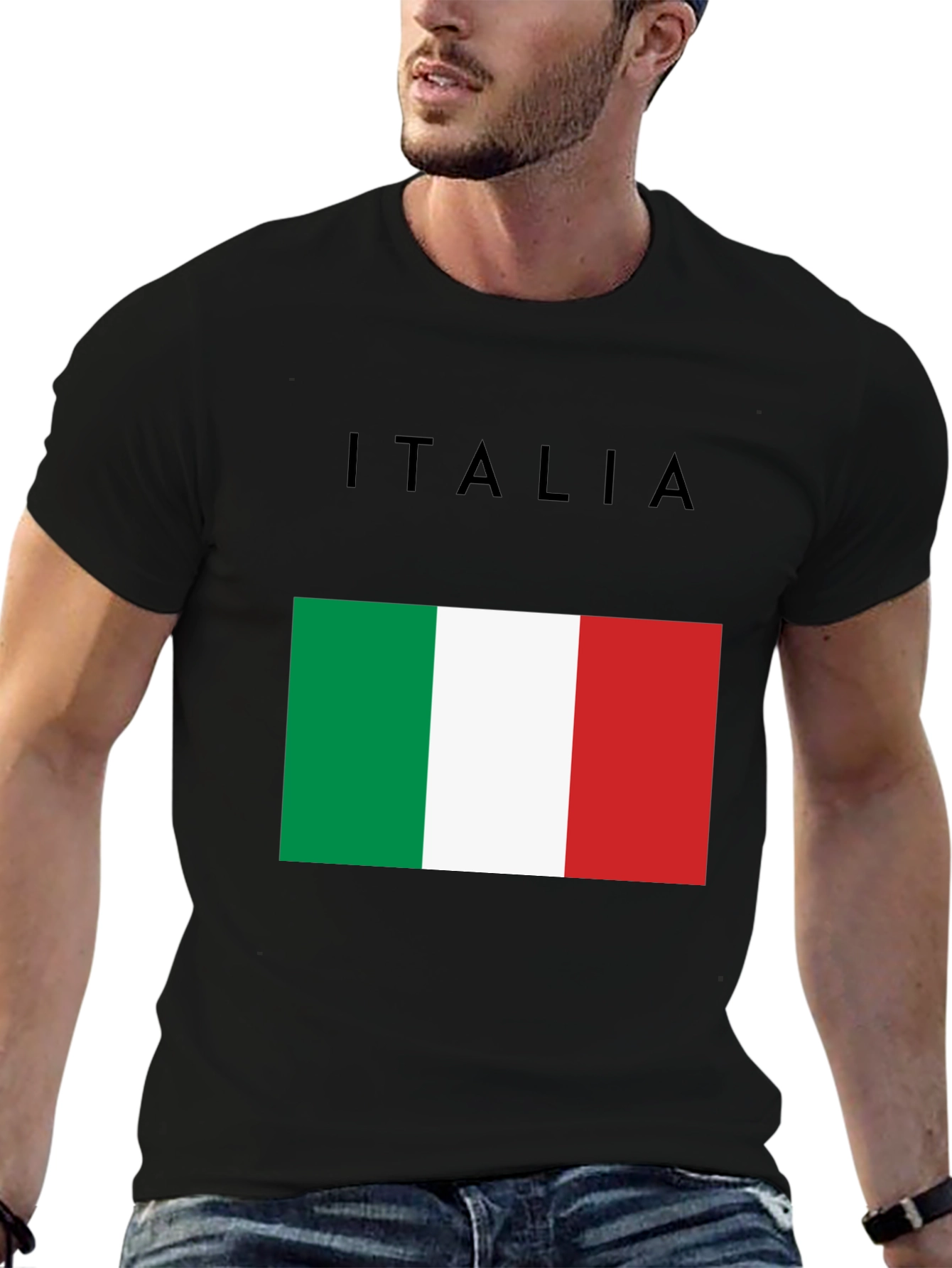 Black Italy Flag Graphic T-Shirt - Black Casual Tee view 6