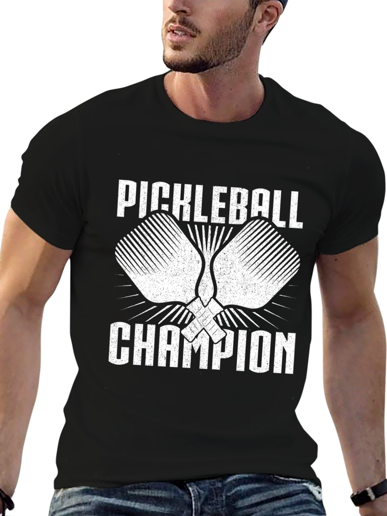 Black Pickleball Champion Graphic Tee - Black Cotton Shirt view 6