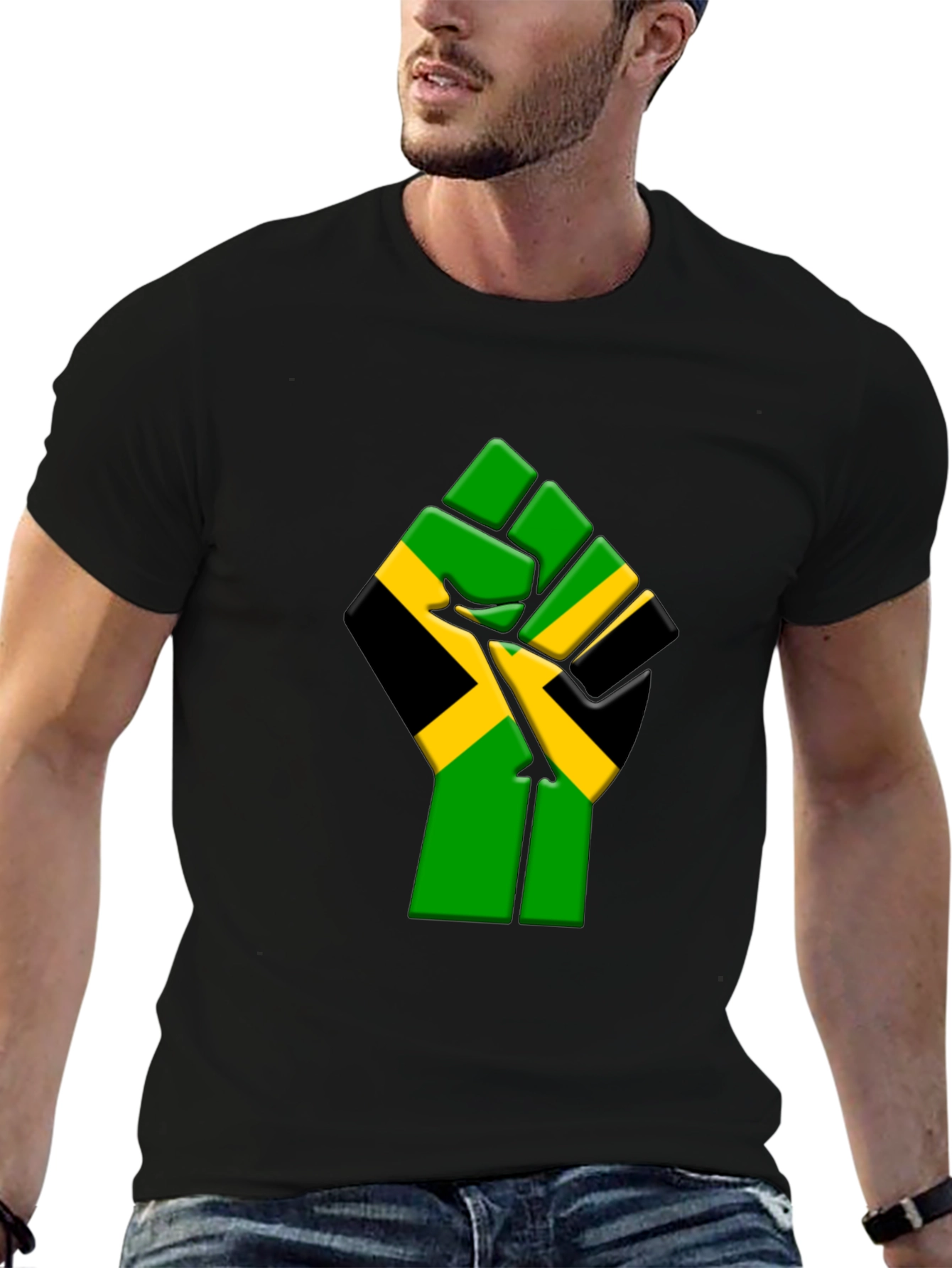 Black Jamaica Flag Fist Graphic T-Shirt - Black view 6