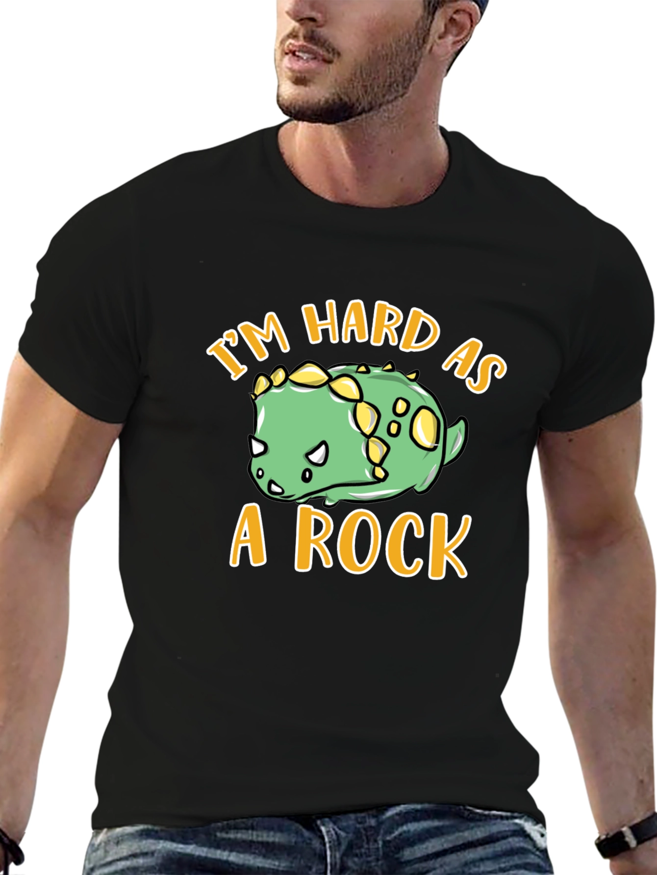 Black I'm Hard As A Rock Dino T-Shirt view 6