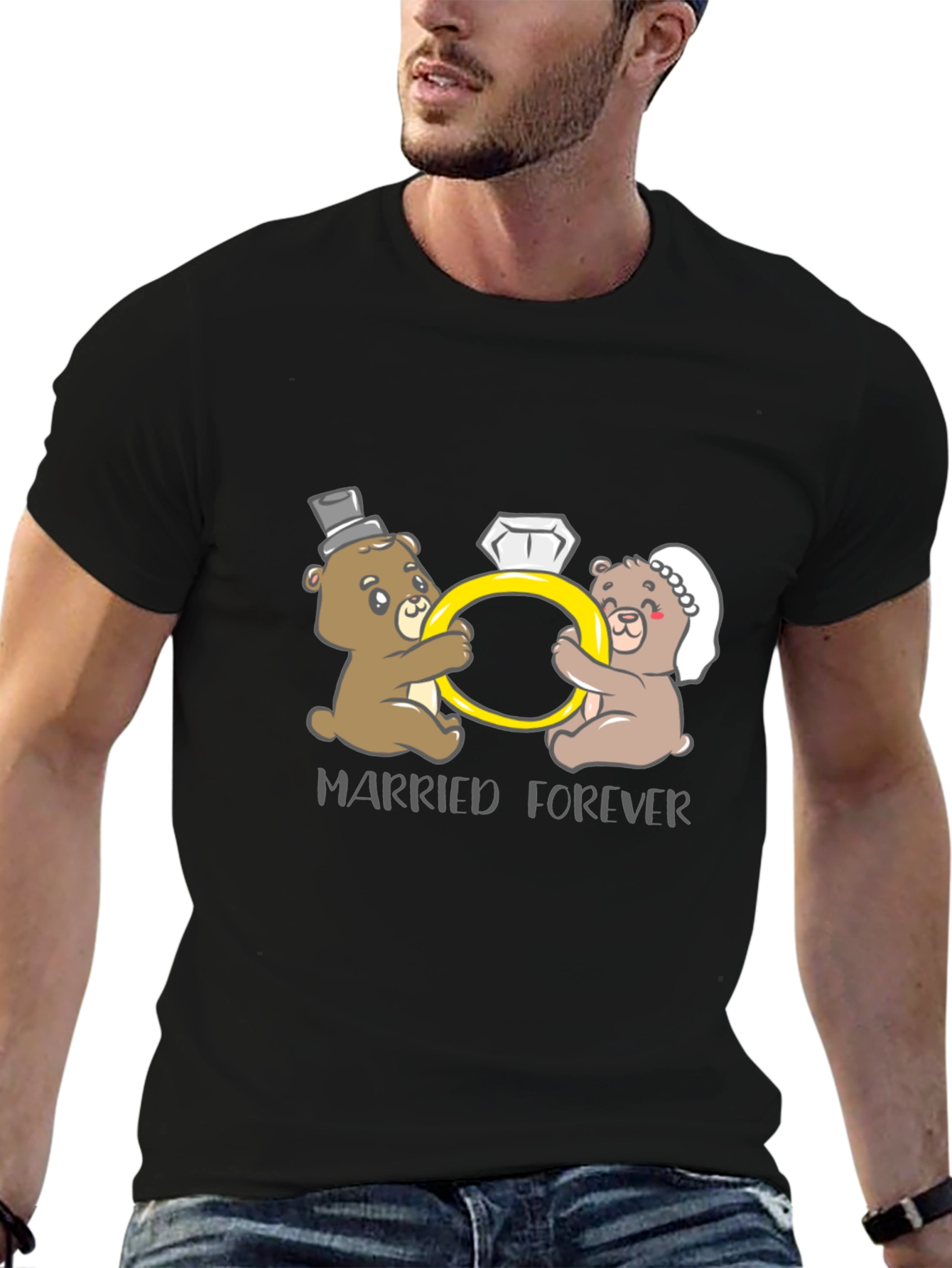 Black Married Forever Bear Couple T-Shirt view 6