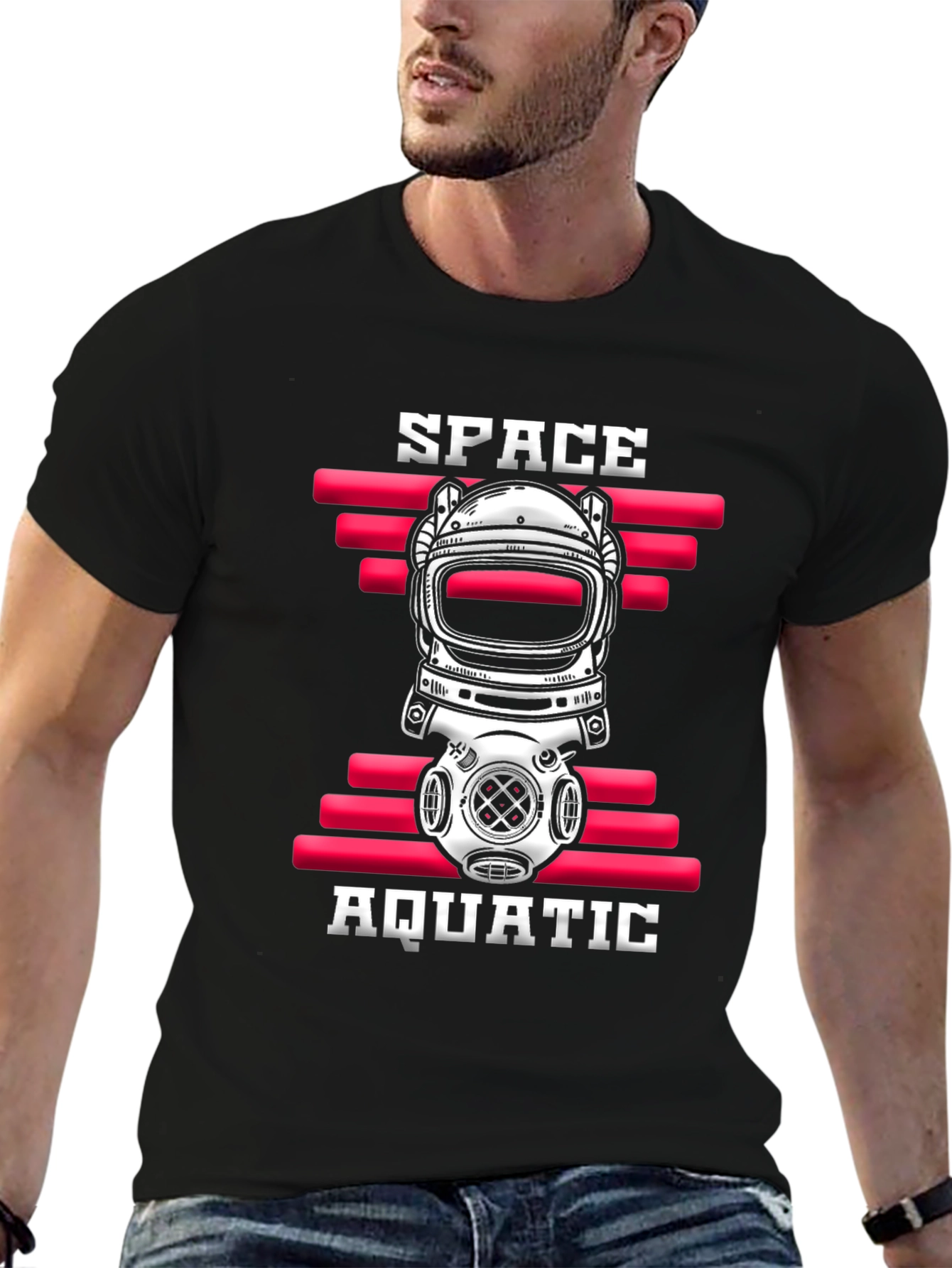 Black Space Aquatic T-Shirt - Unique Design view 6