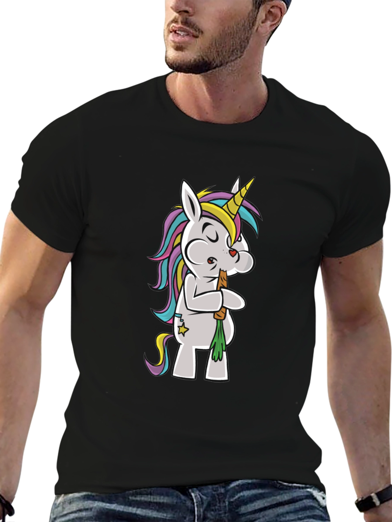 Black Unicorn Smoking Weed Funny T-Shirt view 6