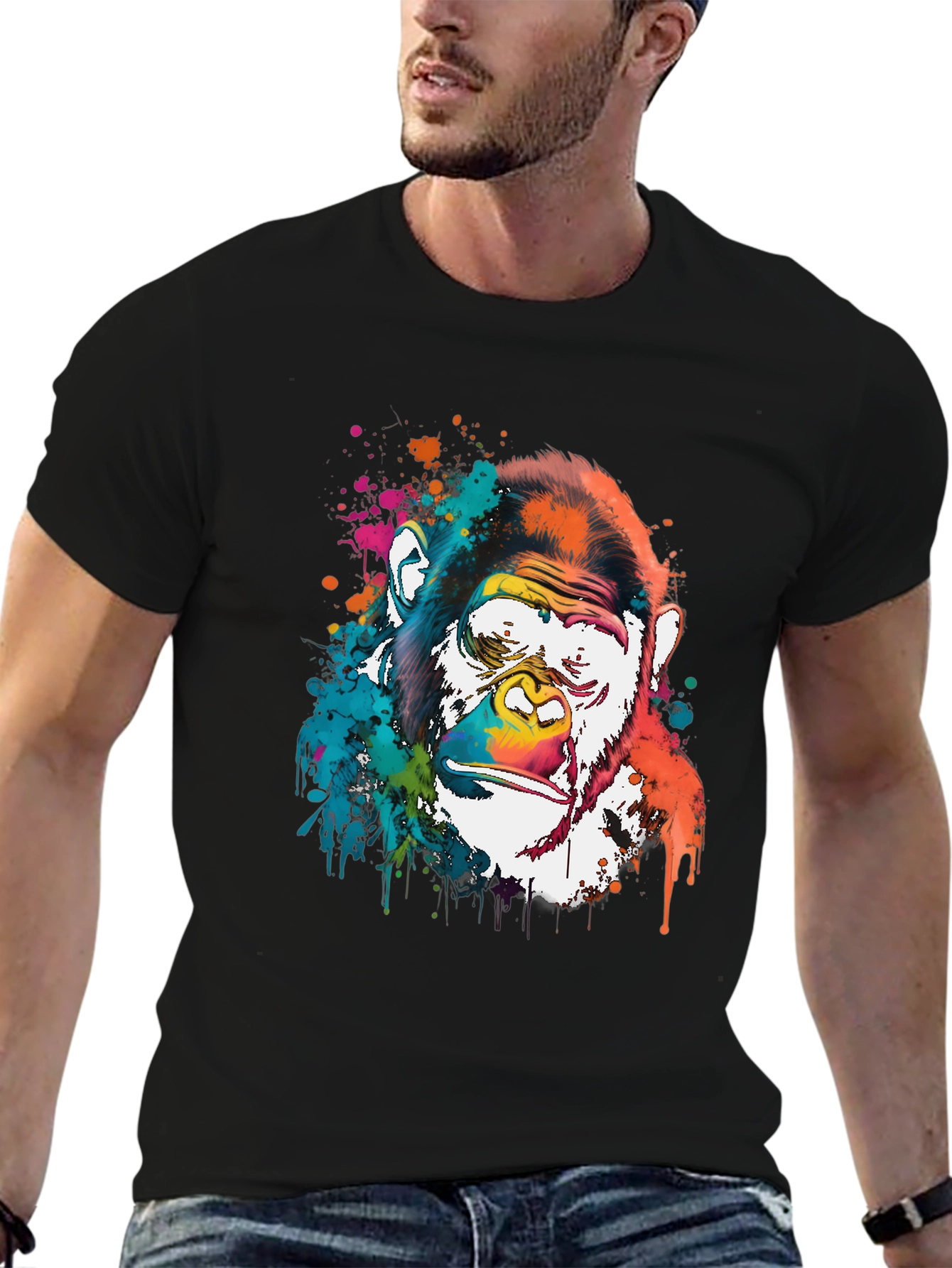 Black Colorful Gorilla Graphic Print Men's T-Shirt view 6