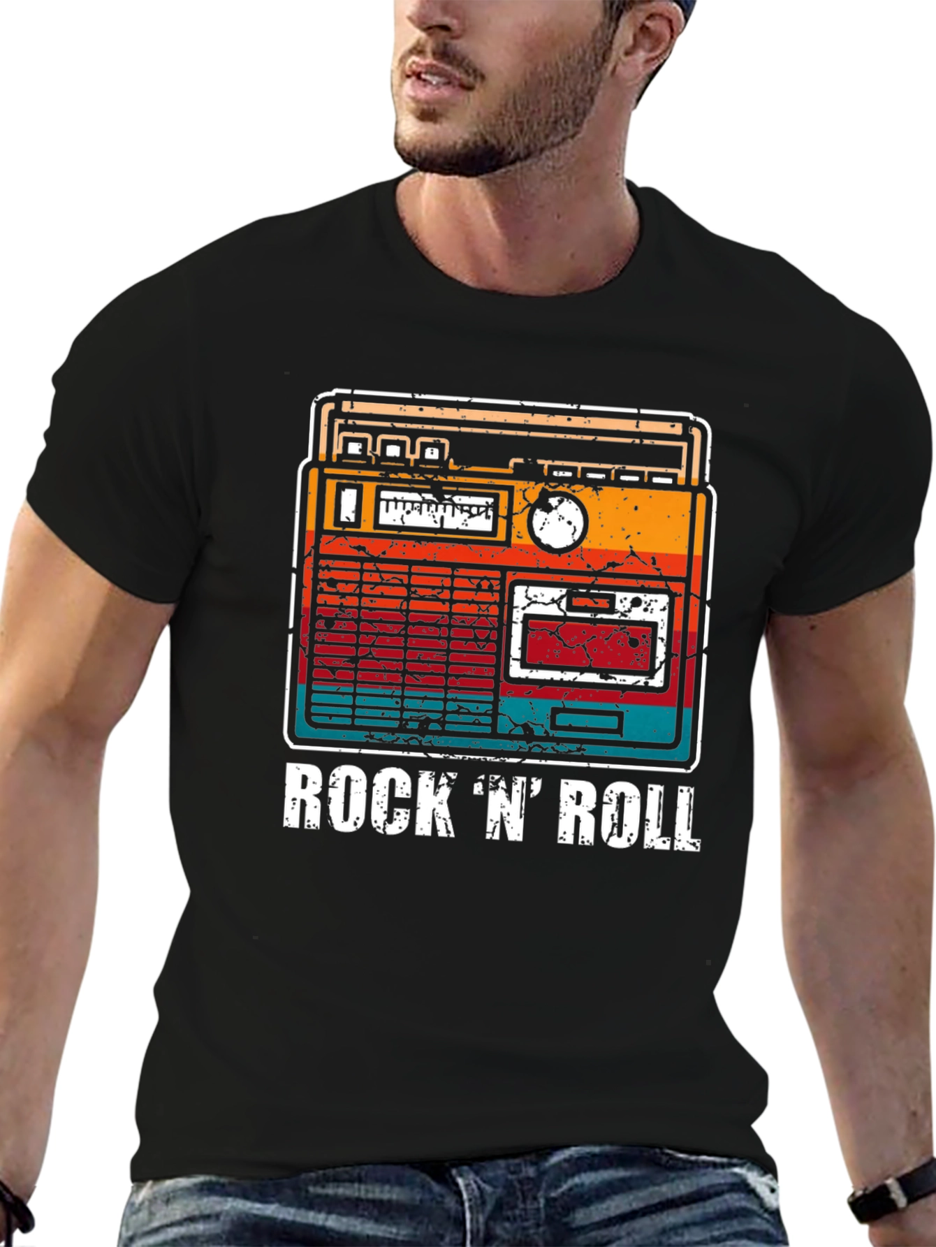Black Retro Rock 'N' Roll Radio T-Shirt view 6