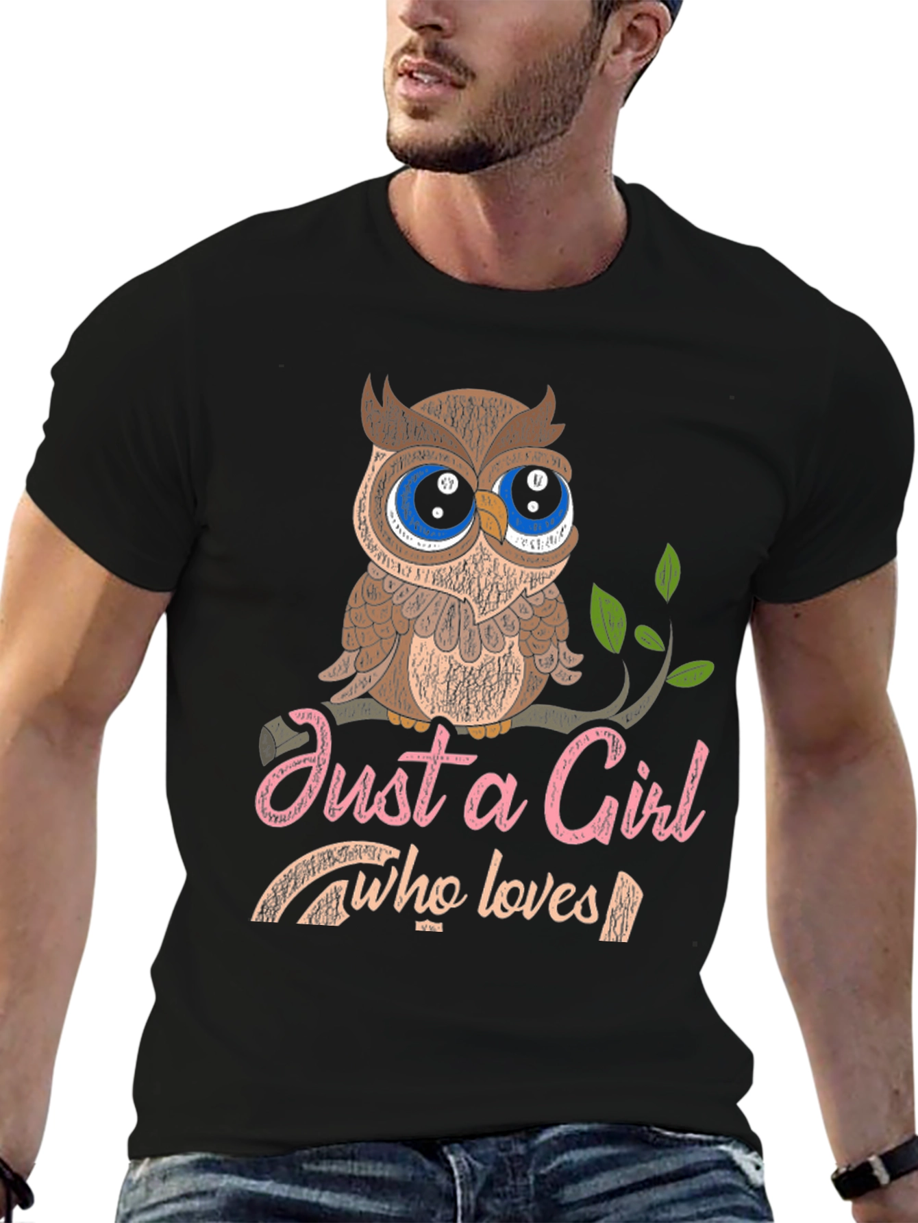 Black Just a Girl Who Loves Owls Graphic T-Shirt view 6
