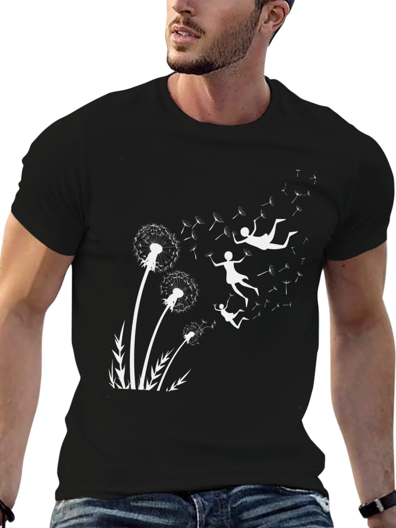 Black Whimsical Dandelion Dream T-Shirt view 6