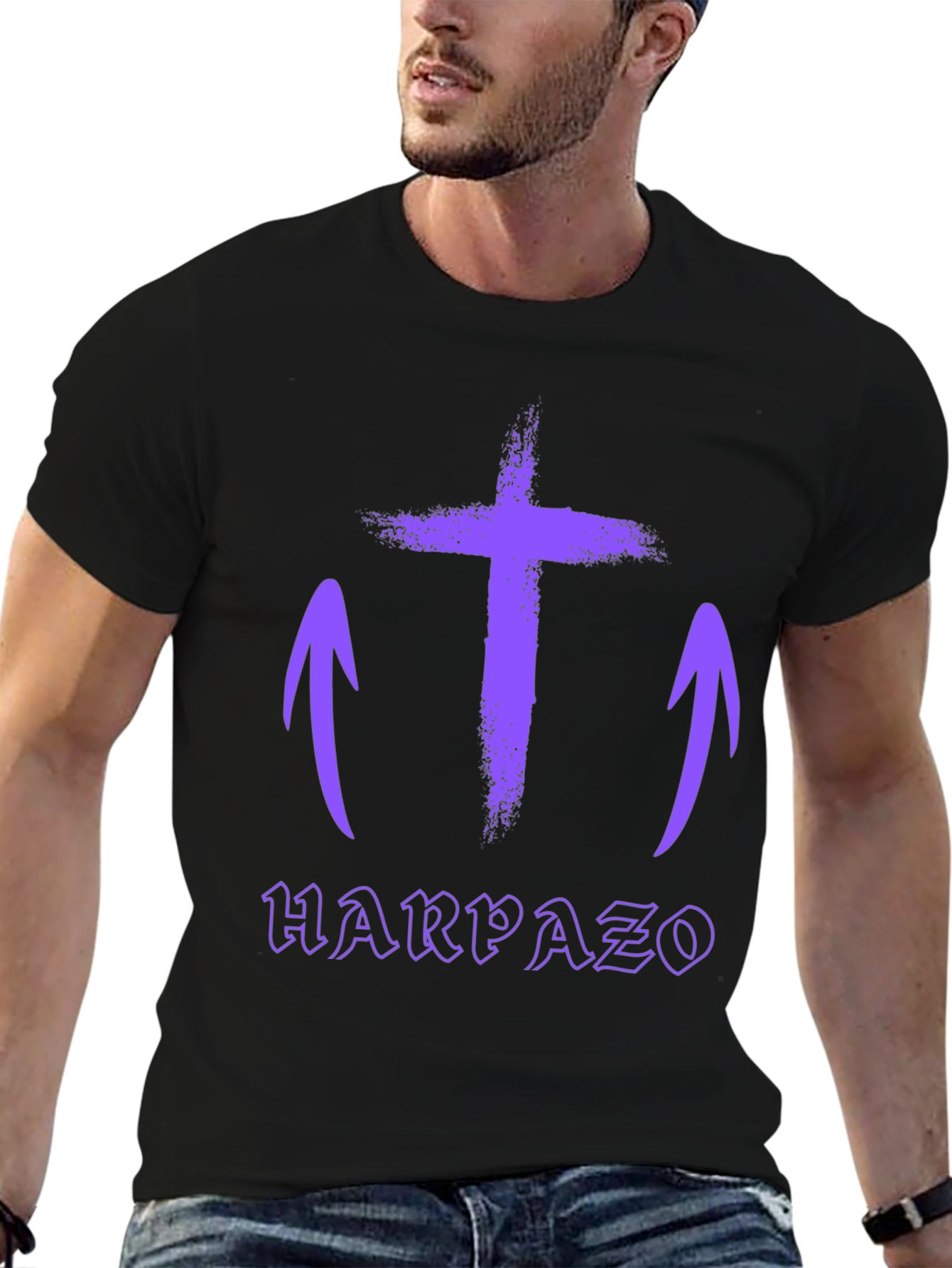 Black Grunge Cross Graphic Tee - Harpaso Black T-Shirt view 6