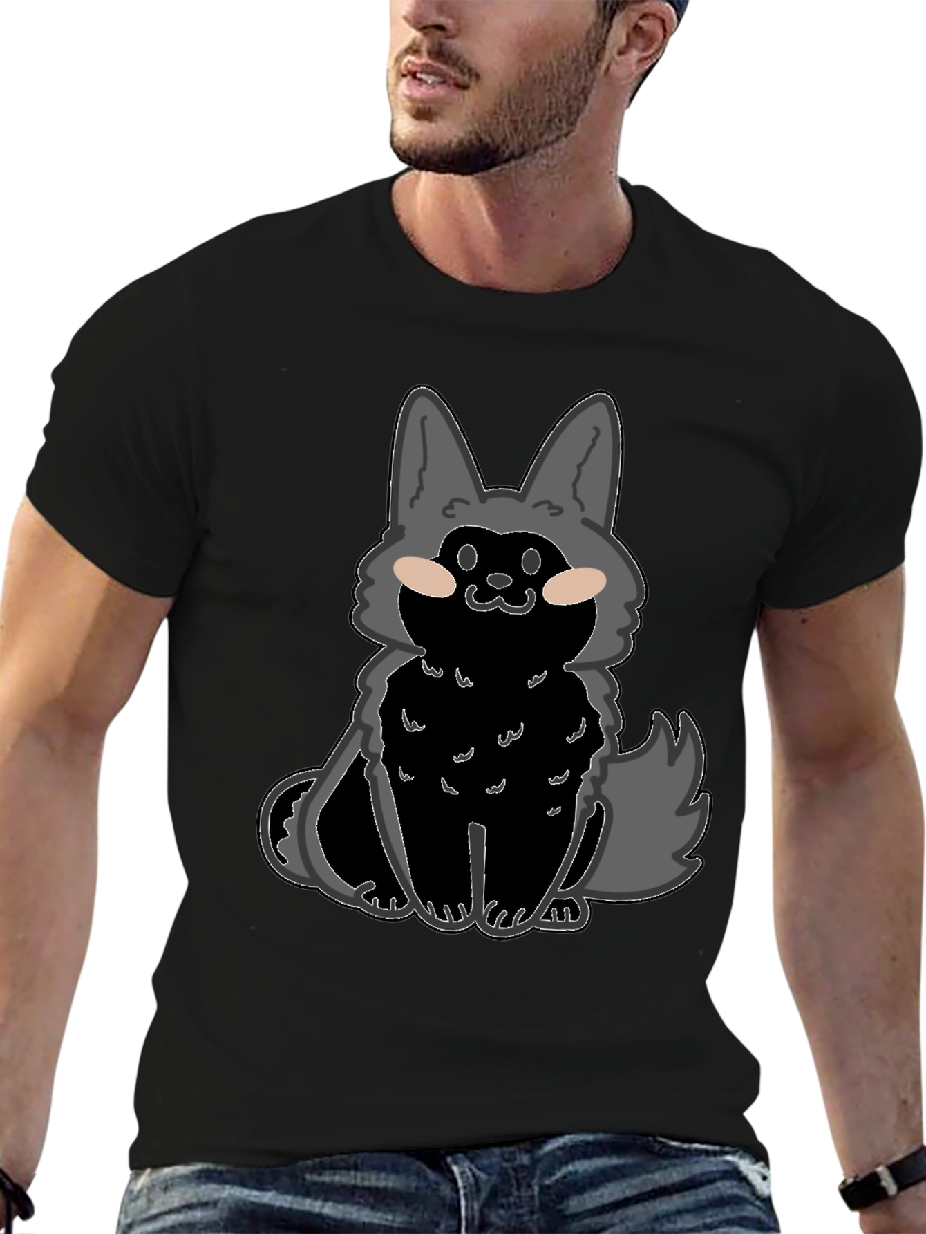 Black Cartoon Wolf Graphic T-Shirt view 6