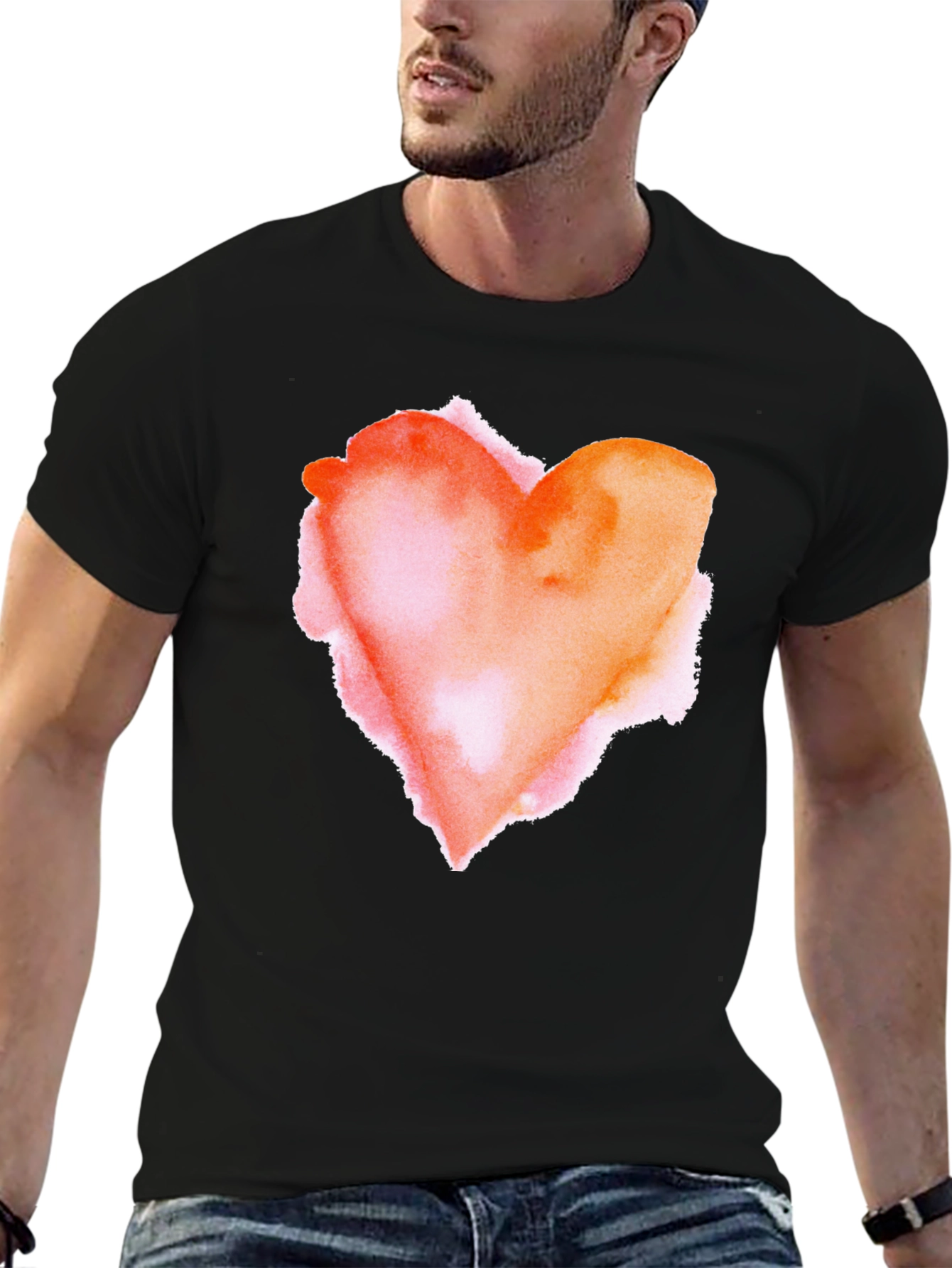 Black Watercolor Heart Graphic Tee - Soft Black Cotton Blend view 6