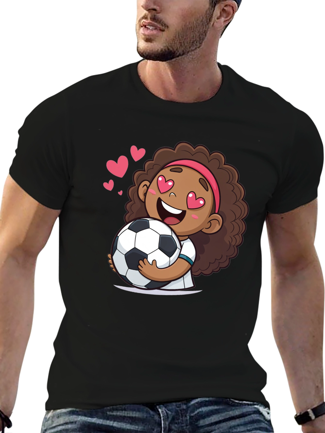 Black Cute Soccer Girl T-Shirt view 6