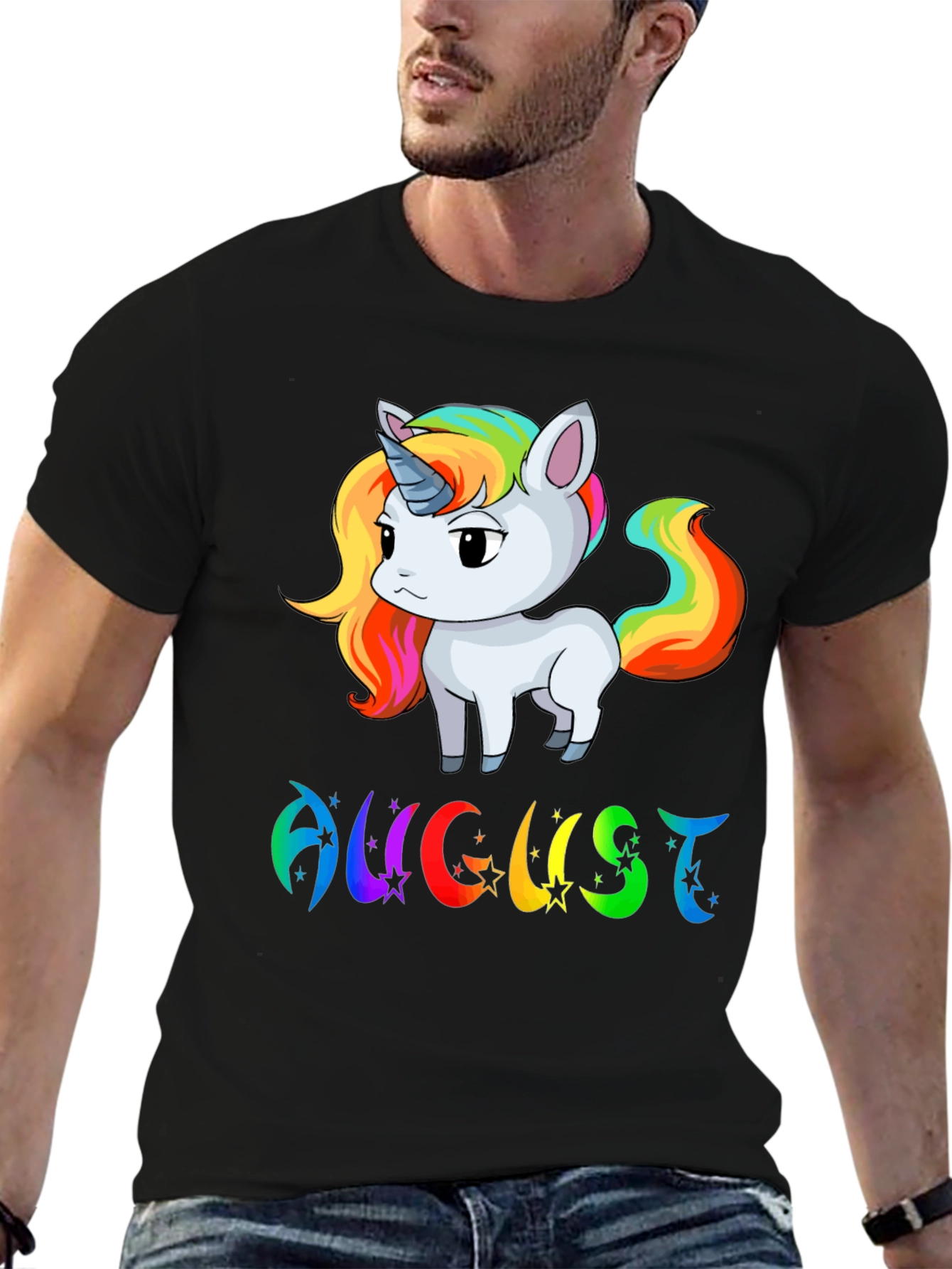 Black August Unicorn Birthday T-Shirt view 6