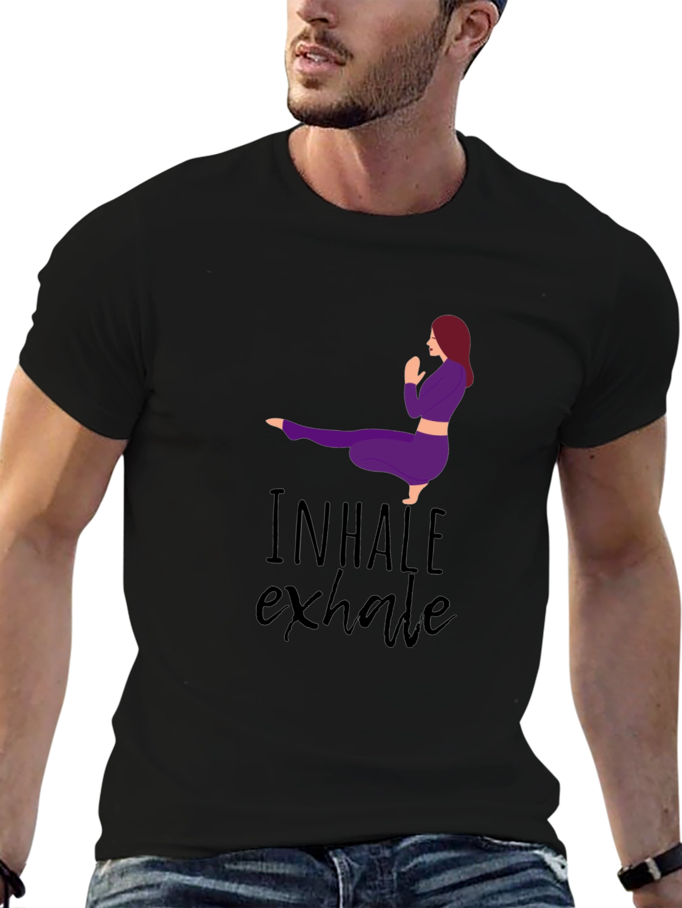 Black Inhale Exhale Yoga Graphic Tee - Black view 6