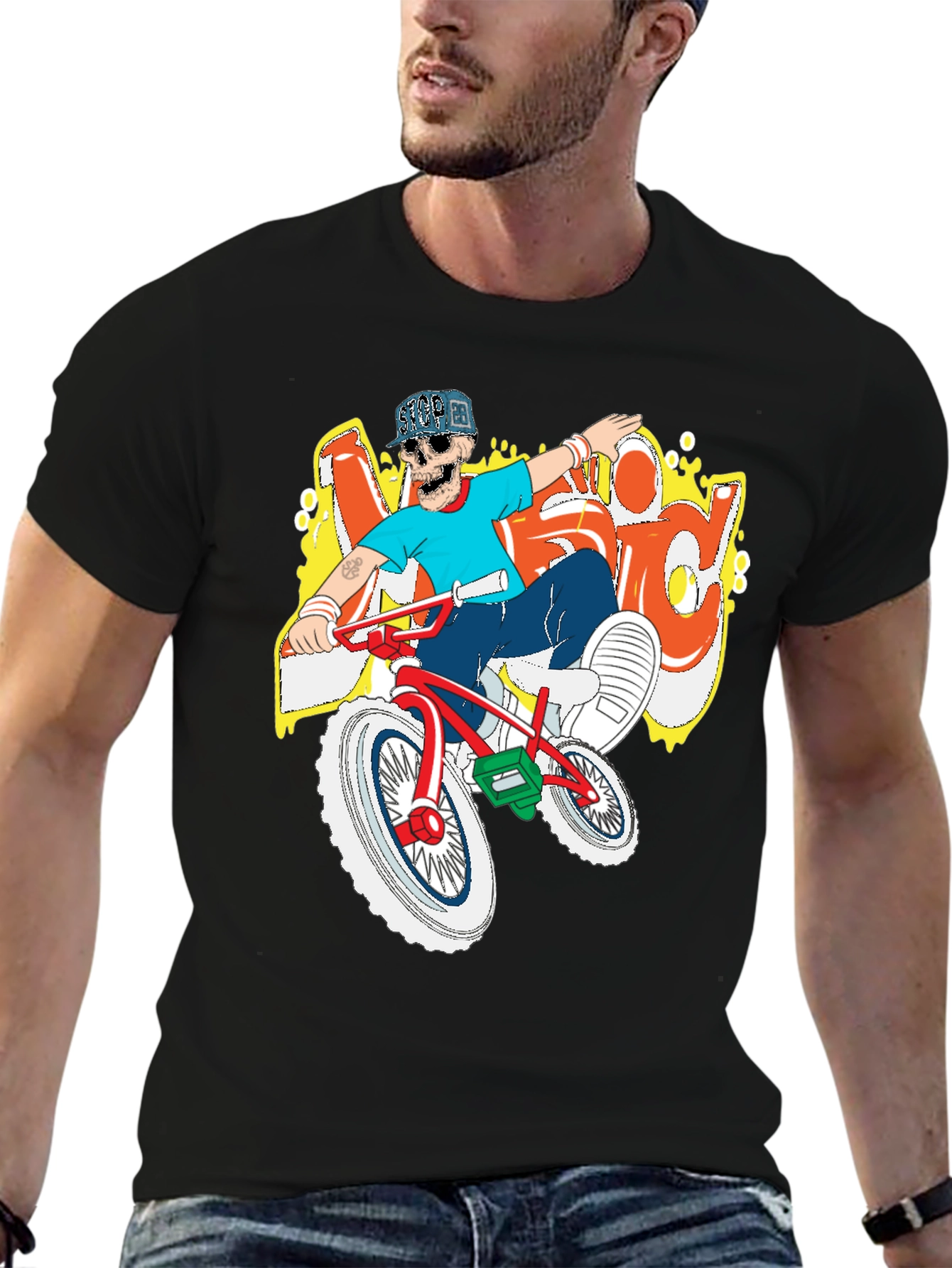 Black BMX Rider Skeleton Graphic Tee view 6