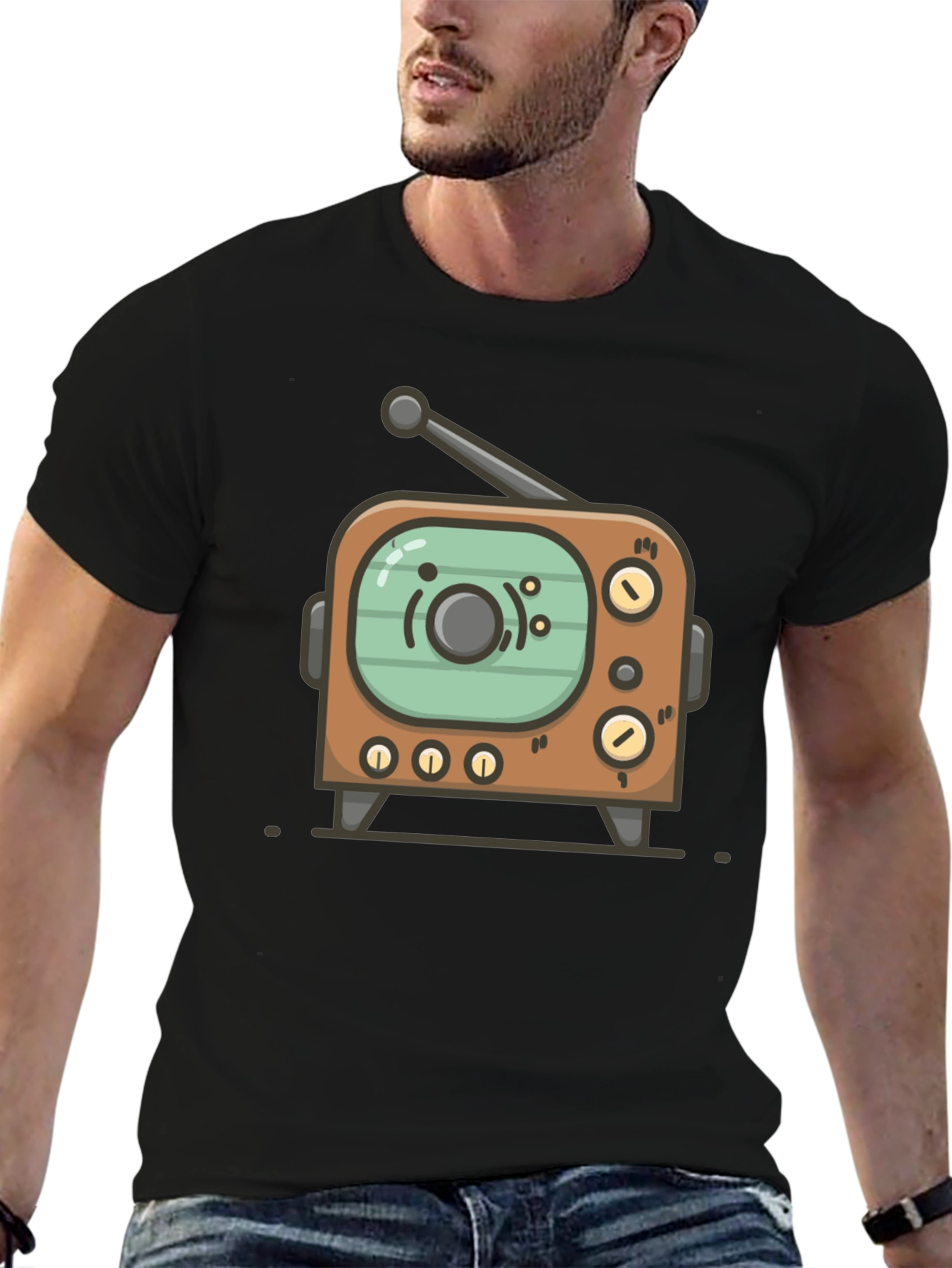 Black Retro TV Graphic Tee - Vintage Style Black T-Shirt view 6