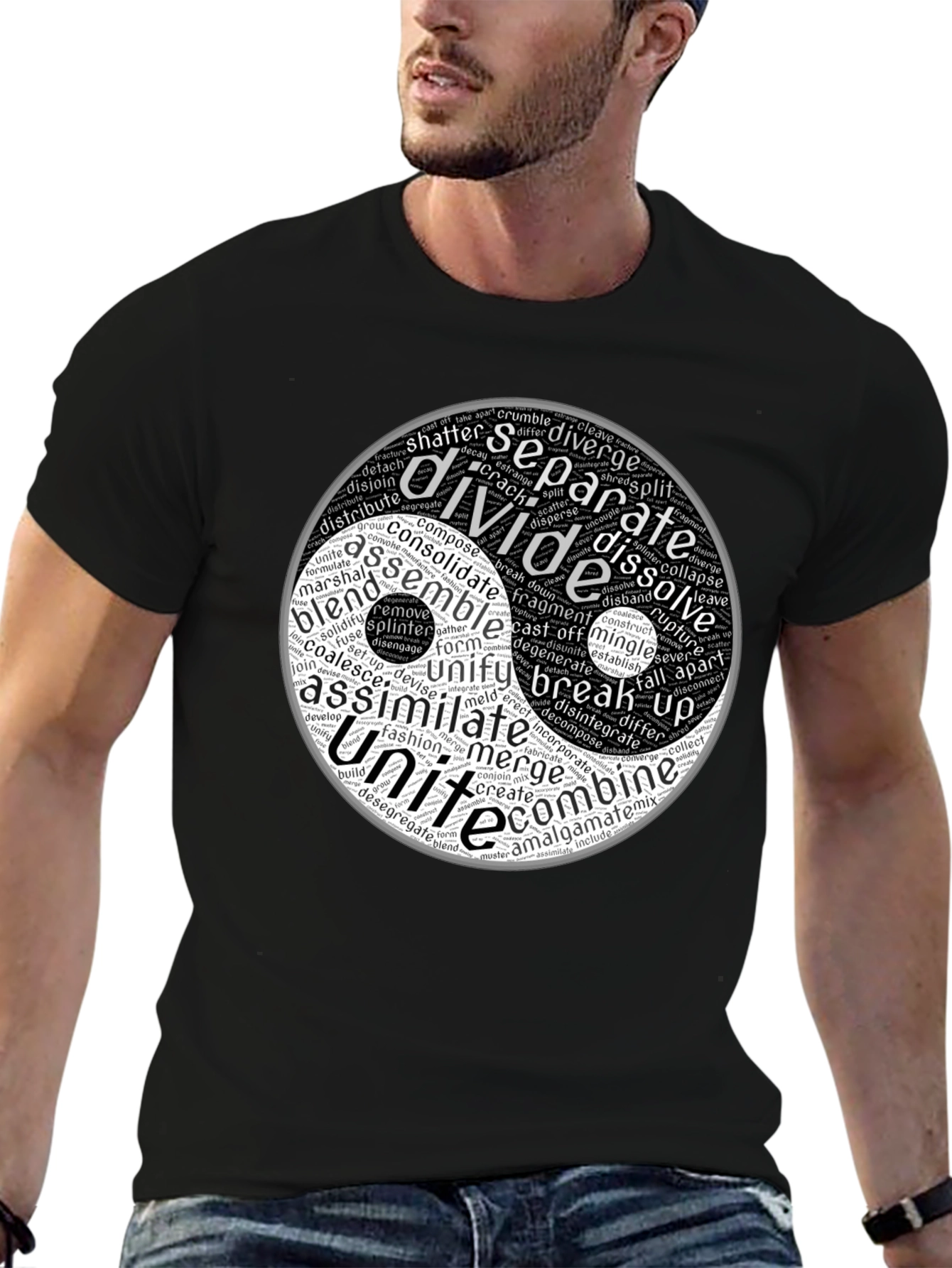 Black Yin Yang Word Art Graphic T-Shirt view 6