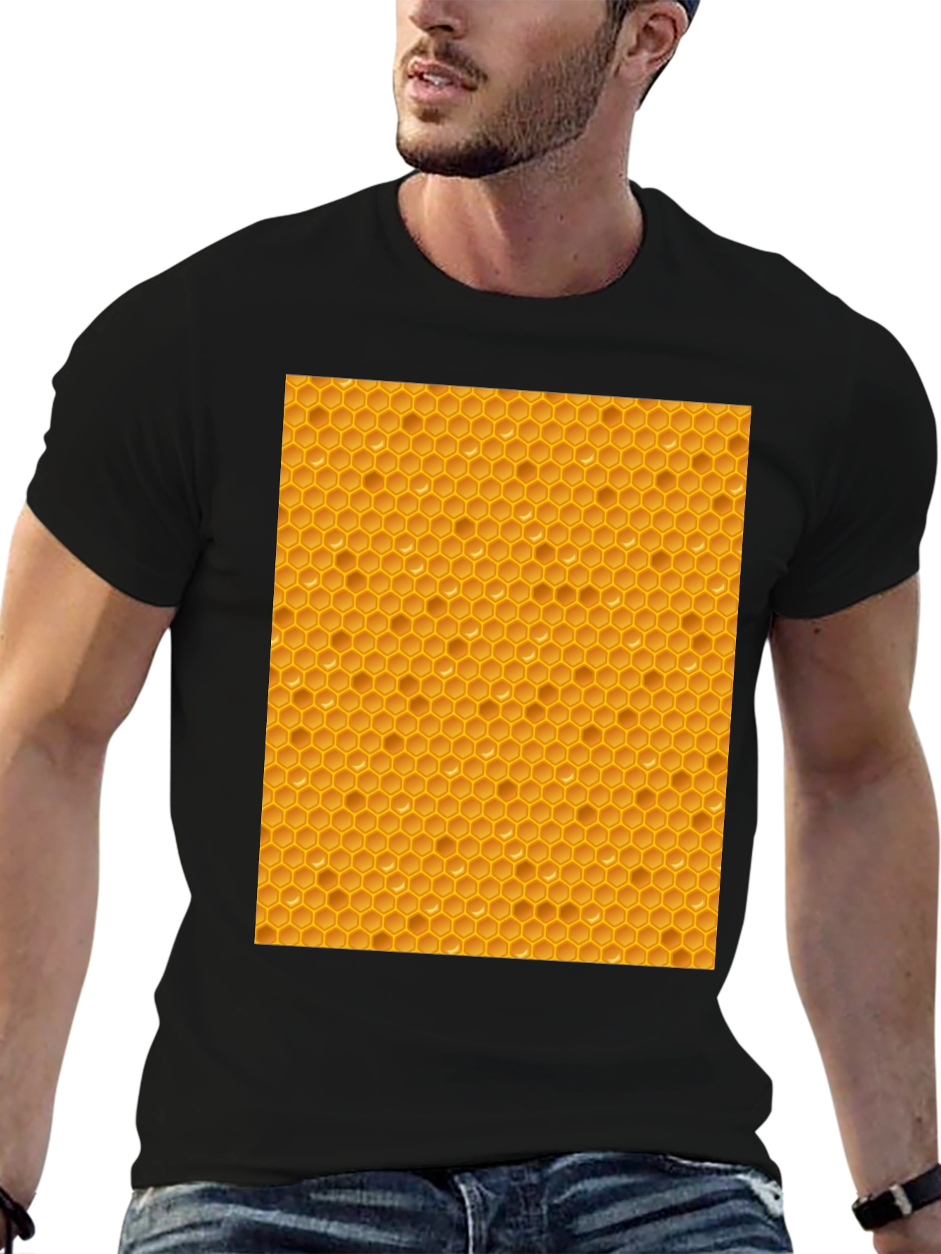 Black Honeycomb Patterned T-Shirt - Unique Honeycomb Design view 6