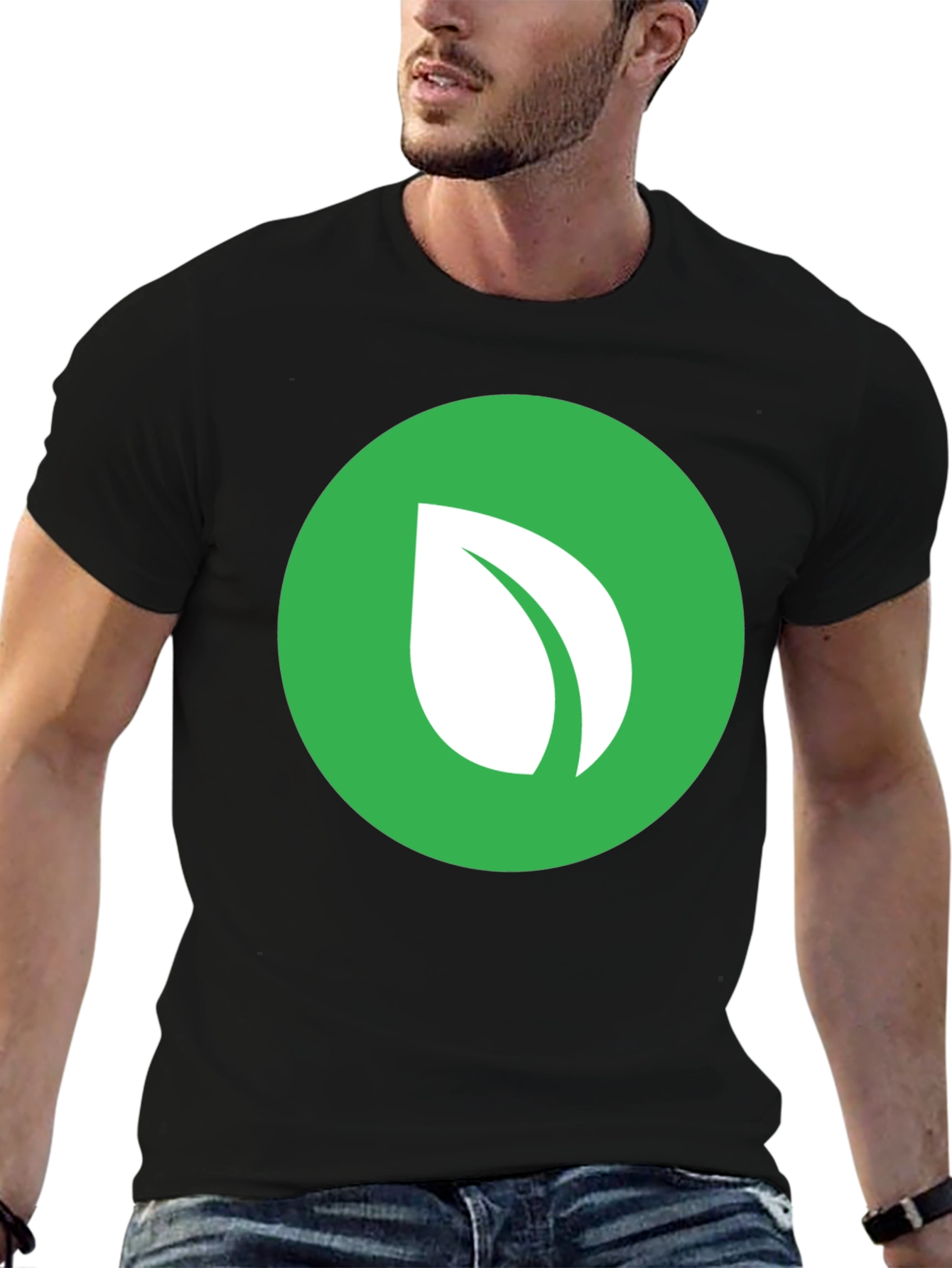 Black Green Leaf Logo Black T-Shirt view 6