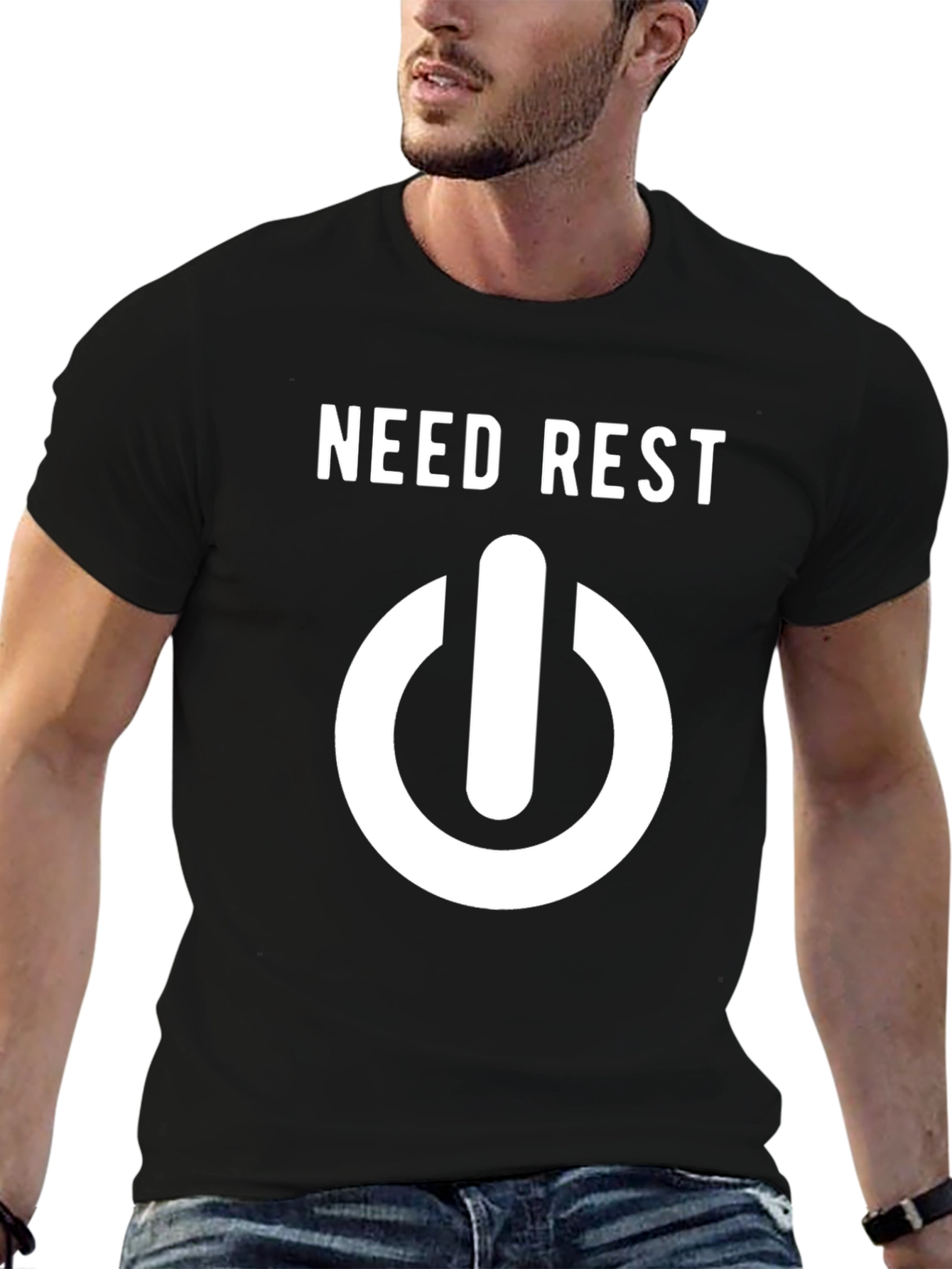 Black Need Rest T-Shirt: Power Button Design, Casual Comfort view 6