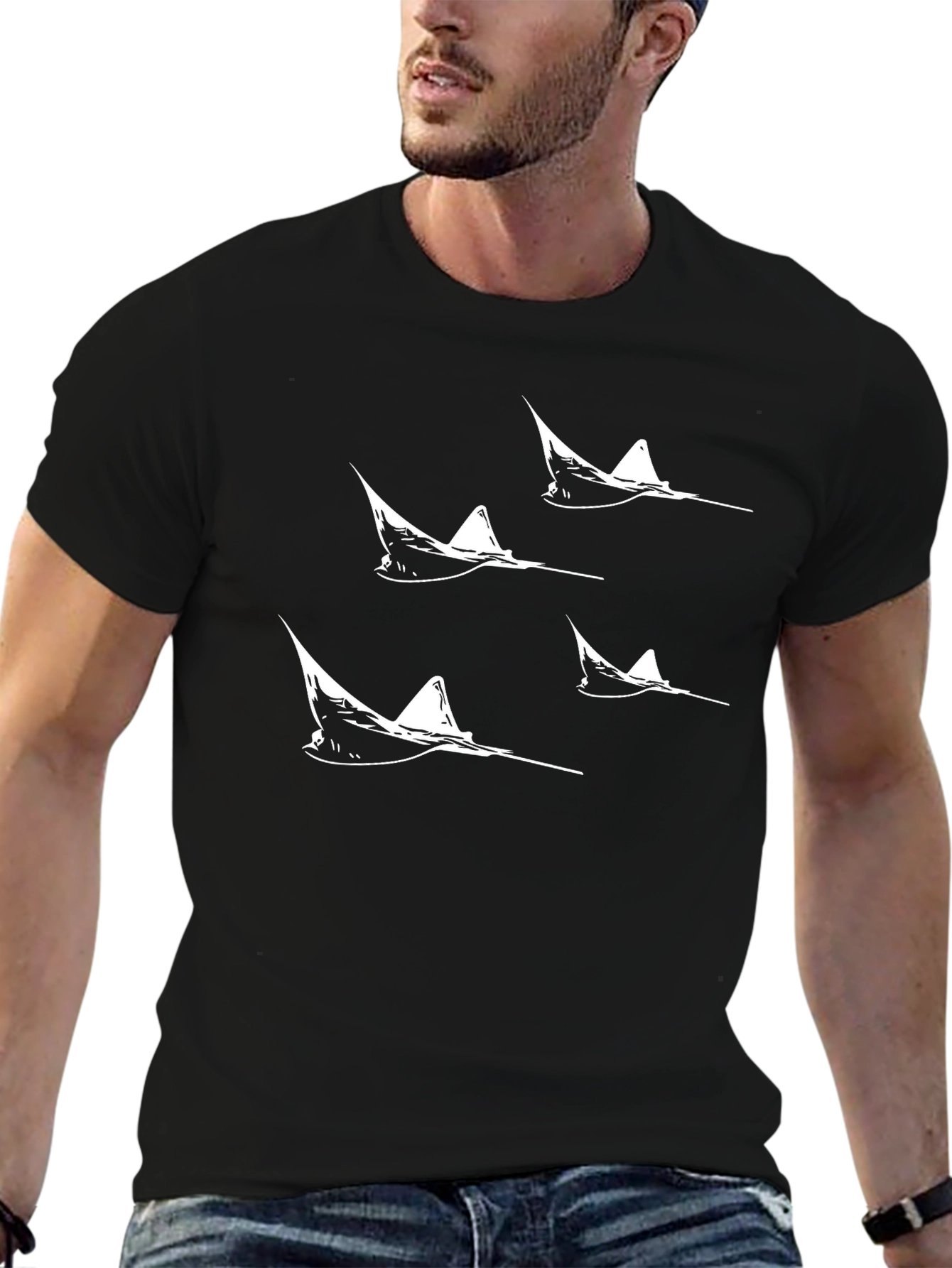 Black Manta Ray Graphic Tee - Men's Black T-Shirt view 6