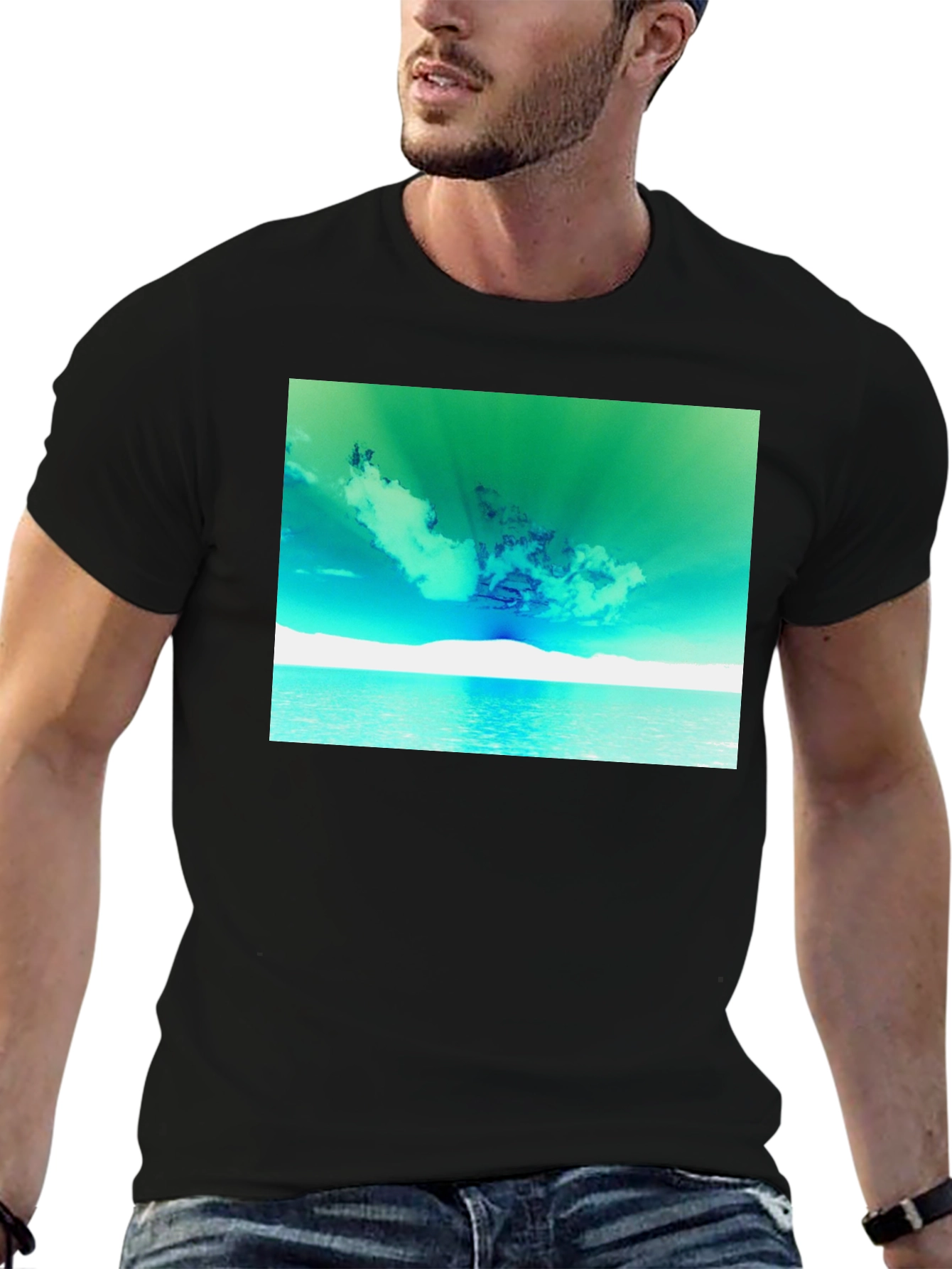 Black Surreal Sky Graphic Tee - Black Cotton Comfort view 6