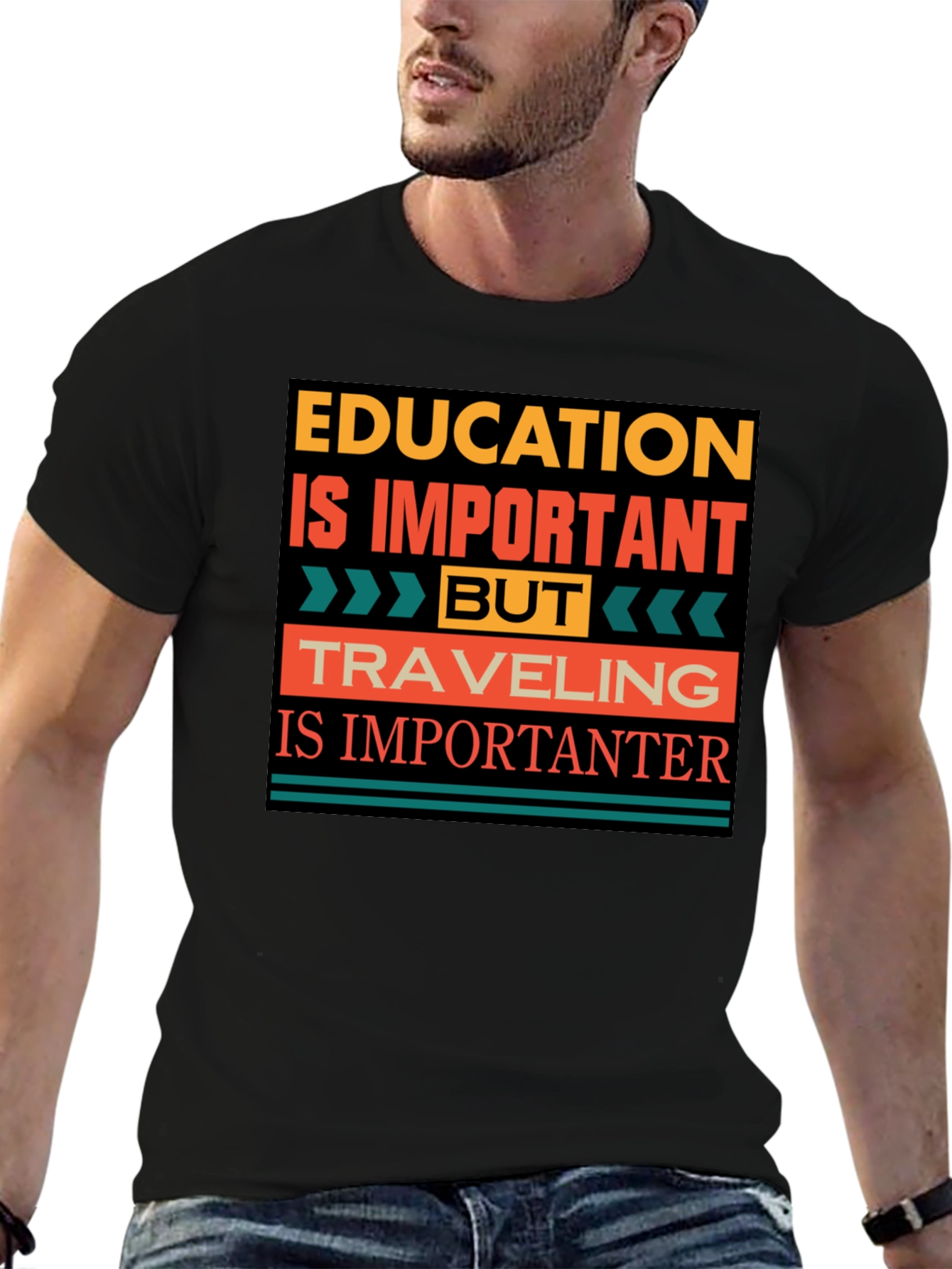 Black Education vs Travel T-Shirt - Importanter view 6