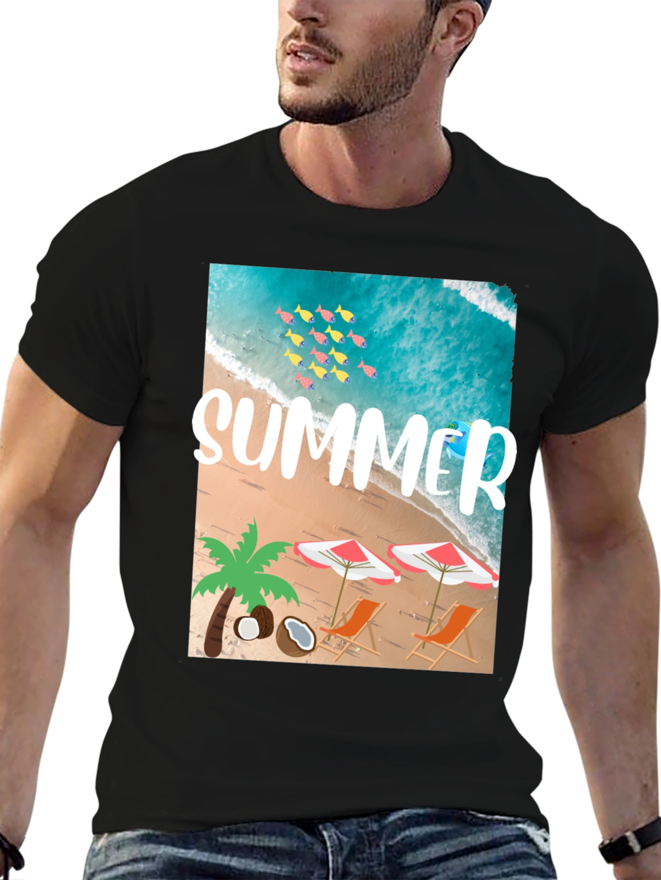 Black Summer Beach Graphic T-Shirt view 6