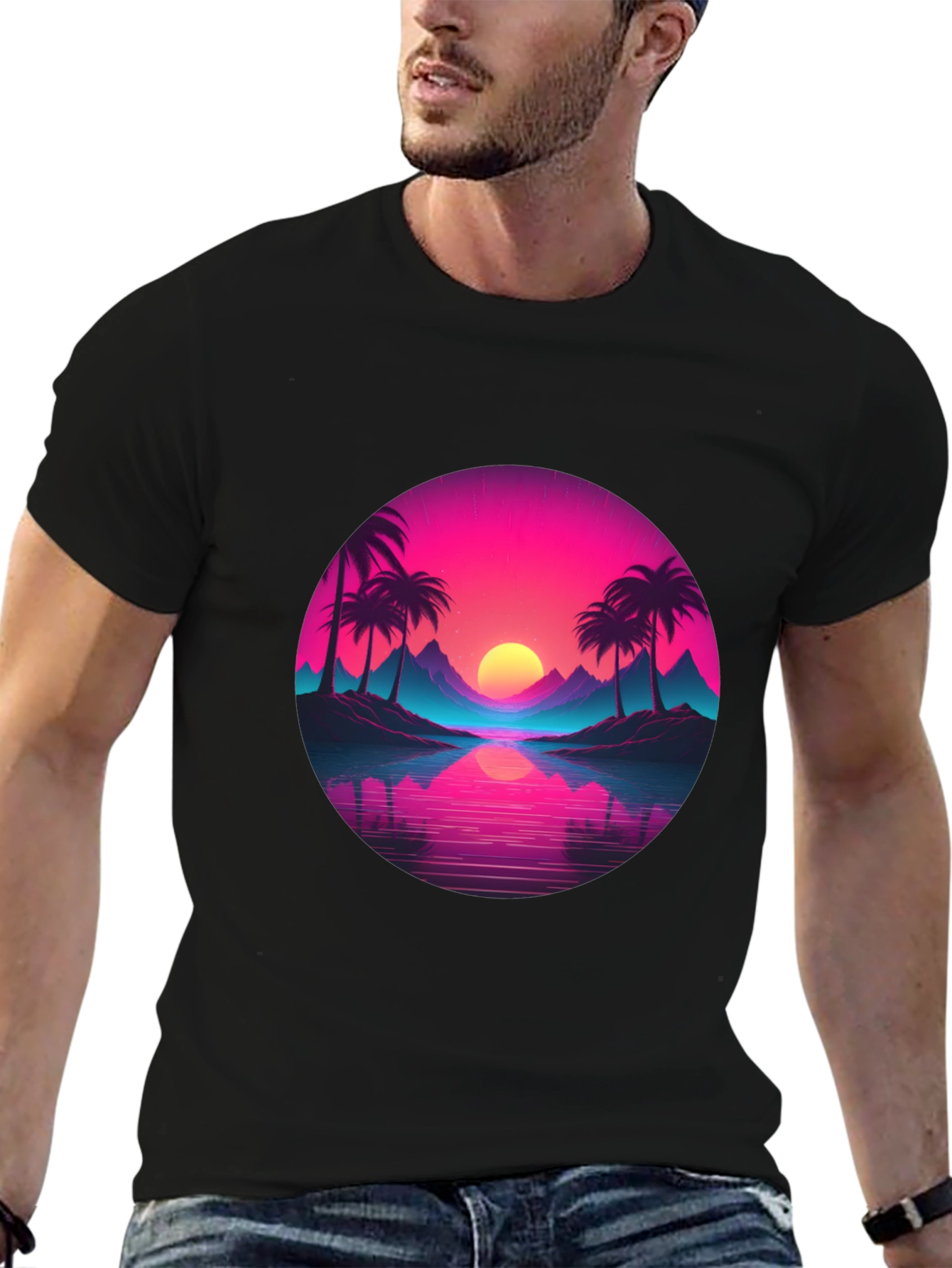 Black Retro Sunset Palm T-Shirt - Vibrant Graphic Tee view 6