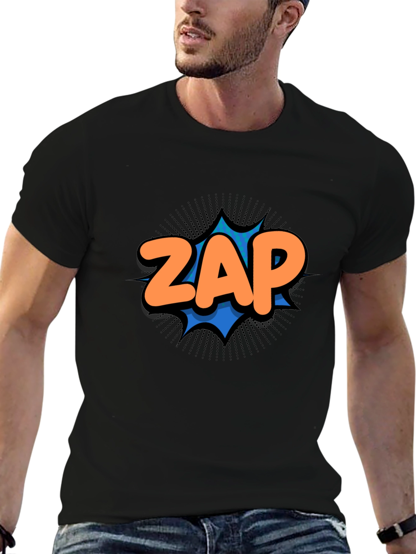 Black ZAP Comic Graphic T-Shirt - Black Cotton Tee view 6