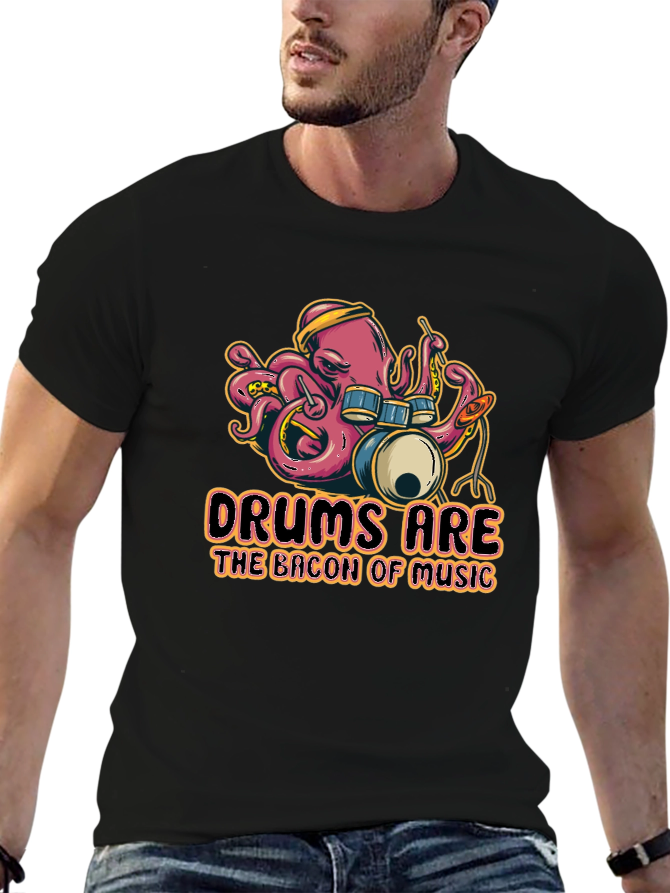 Black Drums Are The Bacon Of Music Funny T-Shirt view 6