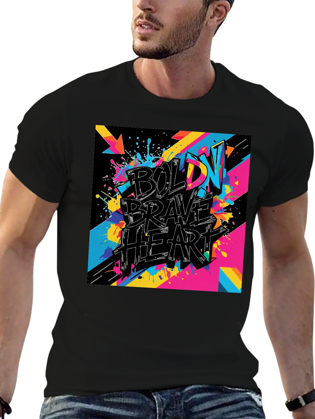 Black Bold Brave Heart Graphic Tee - Black view 6