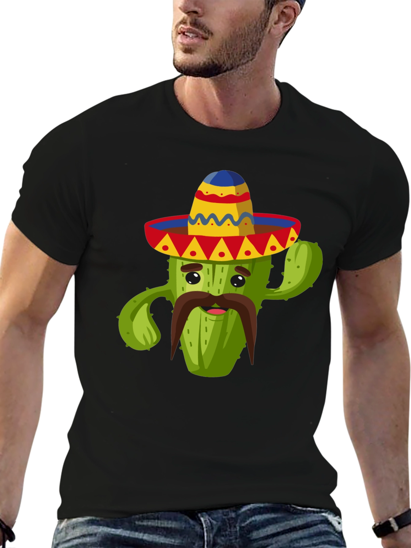 Black Cactus Sombrero Graphic Tee - Fun Cinco de Mayo Shirt view 6