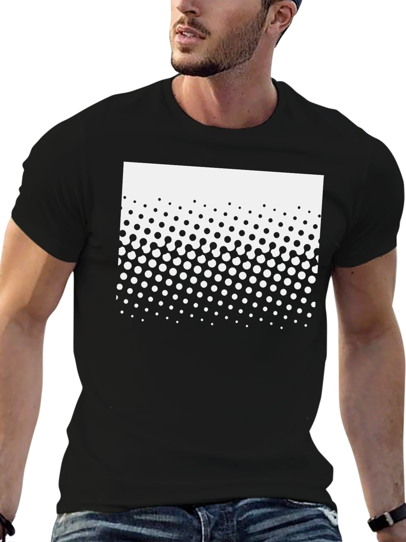 Black Modern Halftone Graphic Black T-Shirt view 6